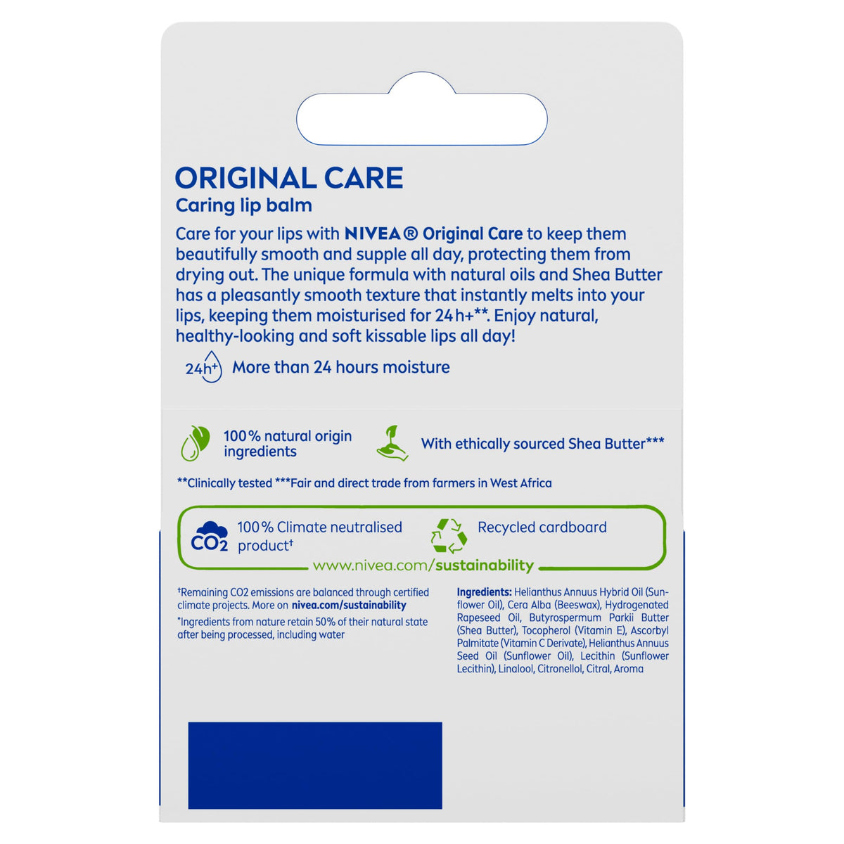 NIVEA Original Care Duo Pack Lip Balm - 24h+ Moisture, 100% Natural Origin Ingredients