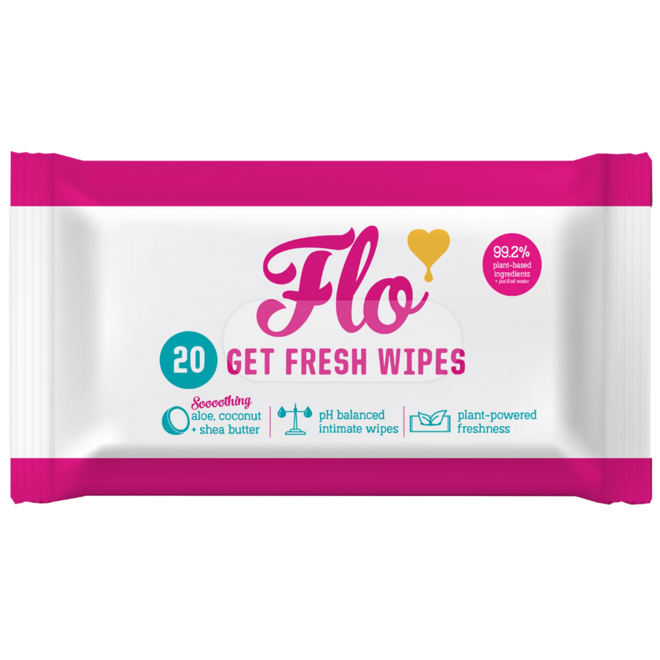 Flo Get Fresh Wipes - pH Balanced Intimate Cleansing | 20 Count | Unscented