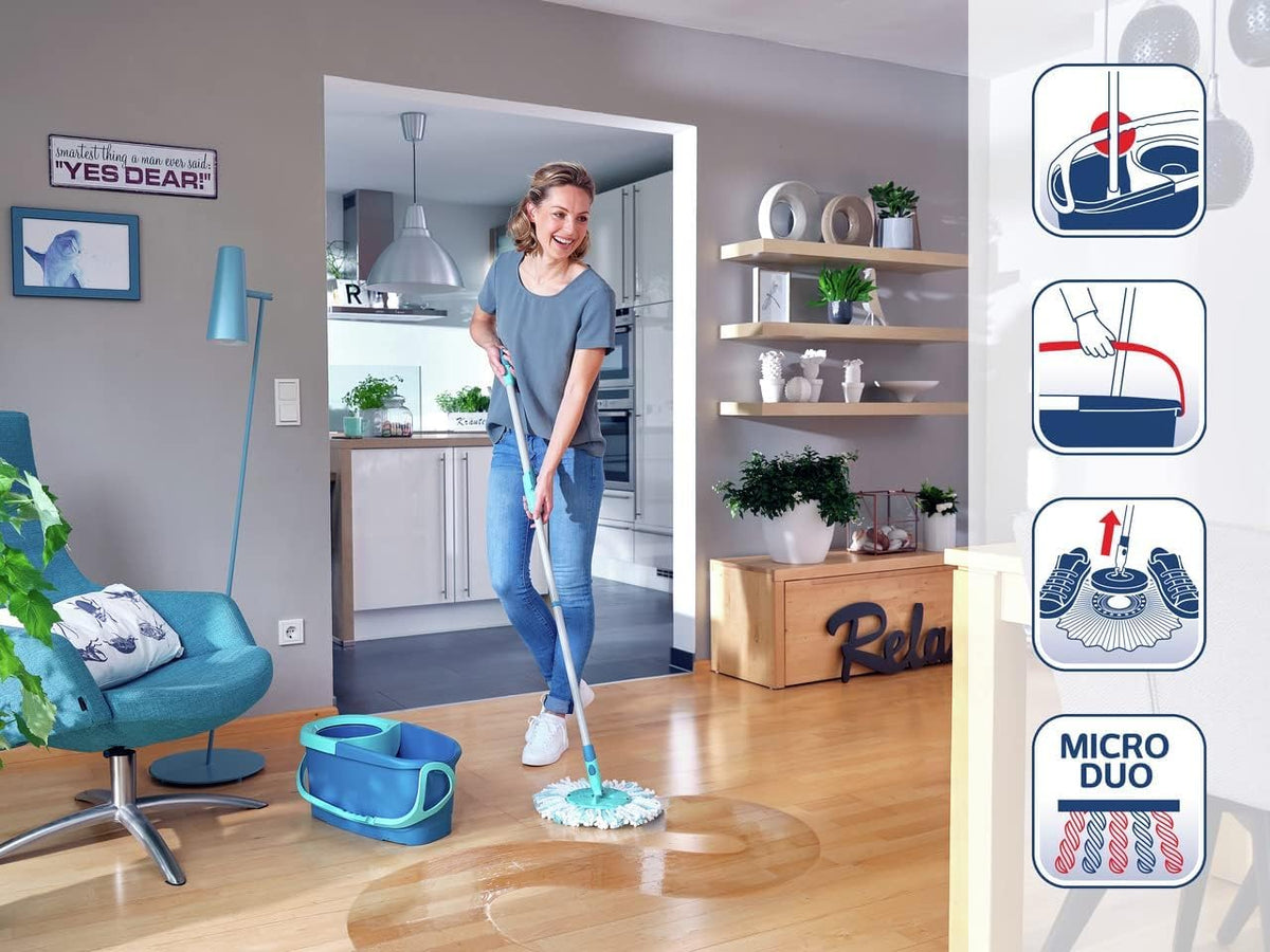 Leifheit Clean Twist Disc Mop Ergo Floor Mop and Bucket - Spin Wringer, 6 L Bucket