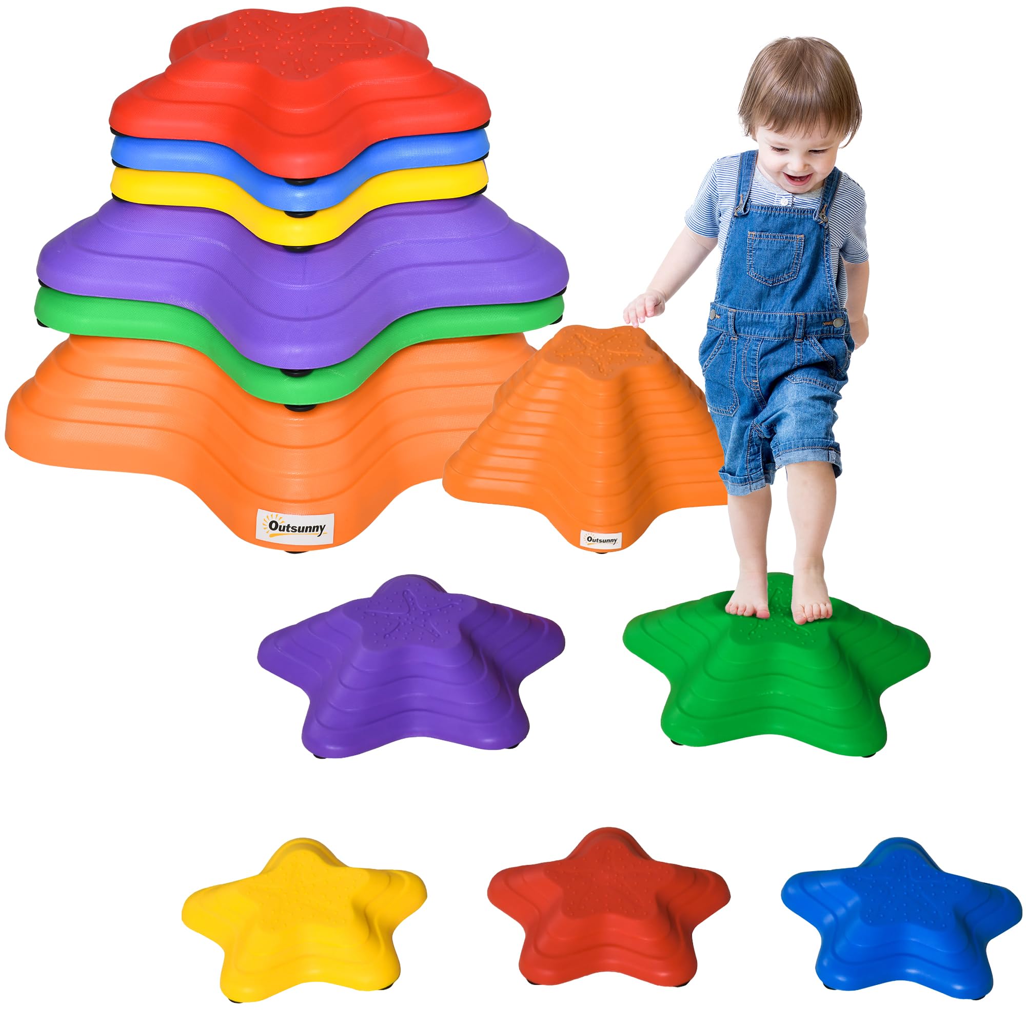 Outsunny Balance Stepping Stones Kids - 6-Piece Starfish Style Non-Slip Outdoor Play Set 10