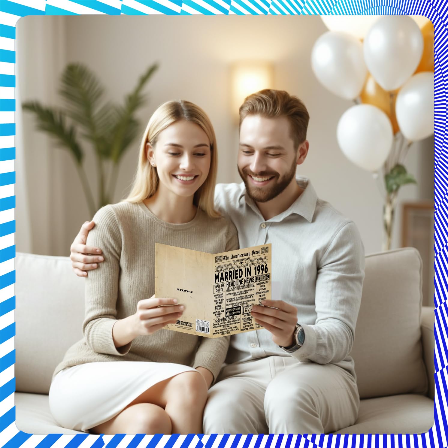 Stuff4 30th Anniversary Card for Couples - Vintage Newspaper Married in 1996 | 5x7 Inch Greeting Card 7