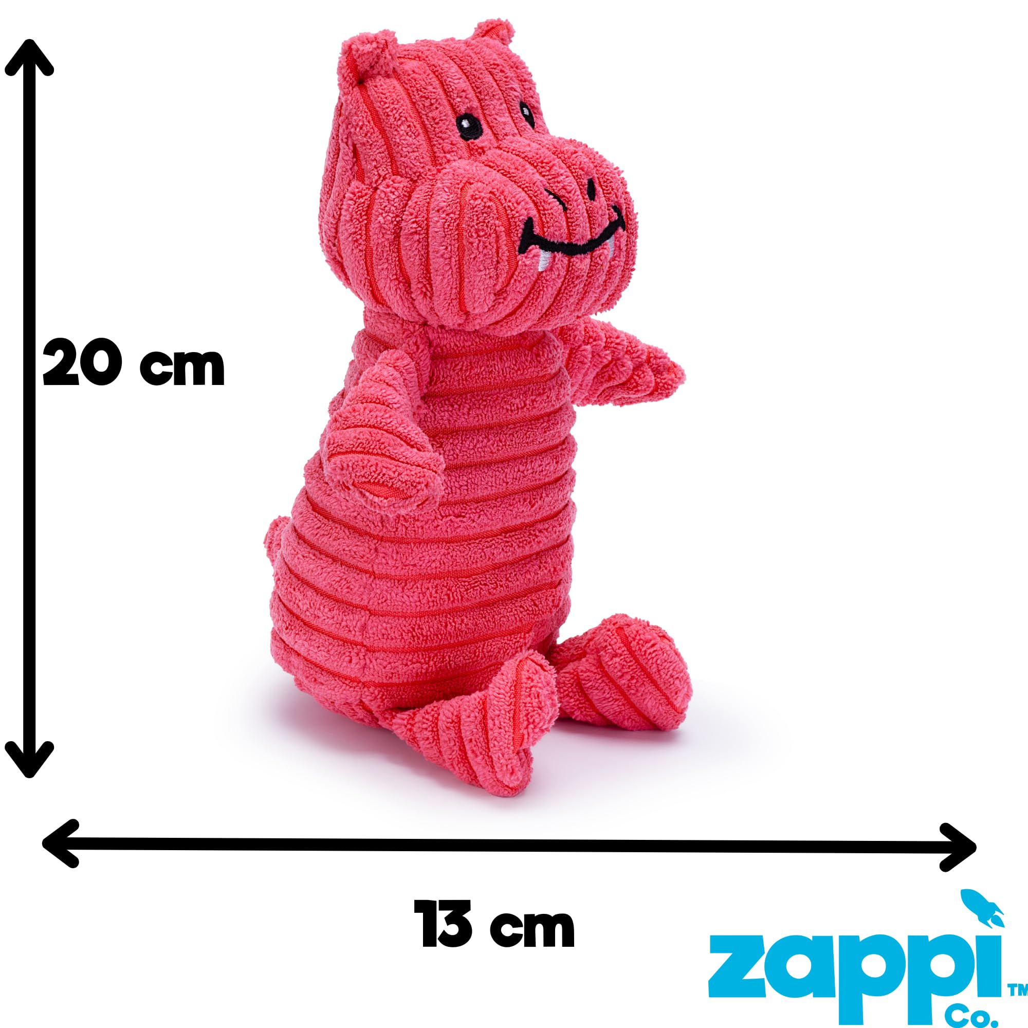 Zappi Co Pink Hippo/Dragon Corduroy Squeaky Plush Dog Toy for Medium Breeds