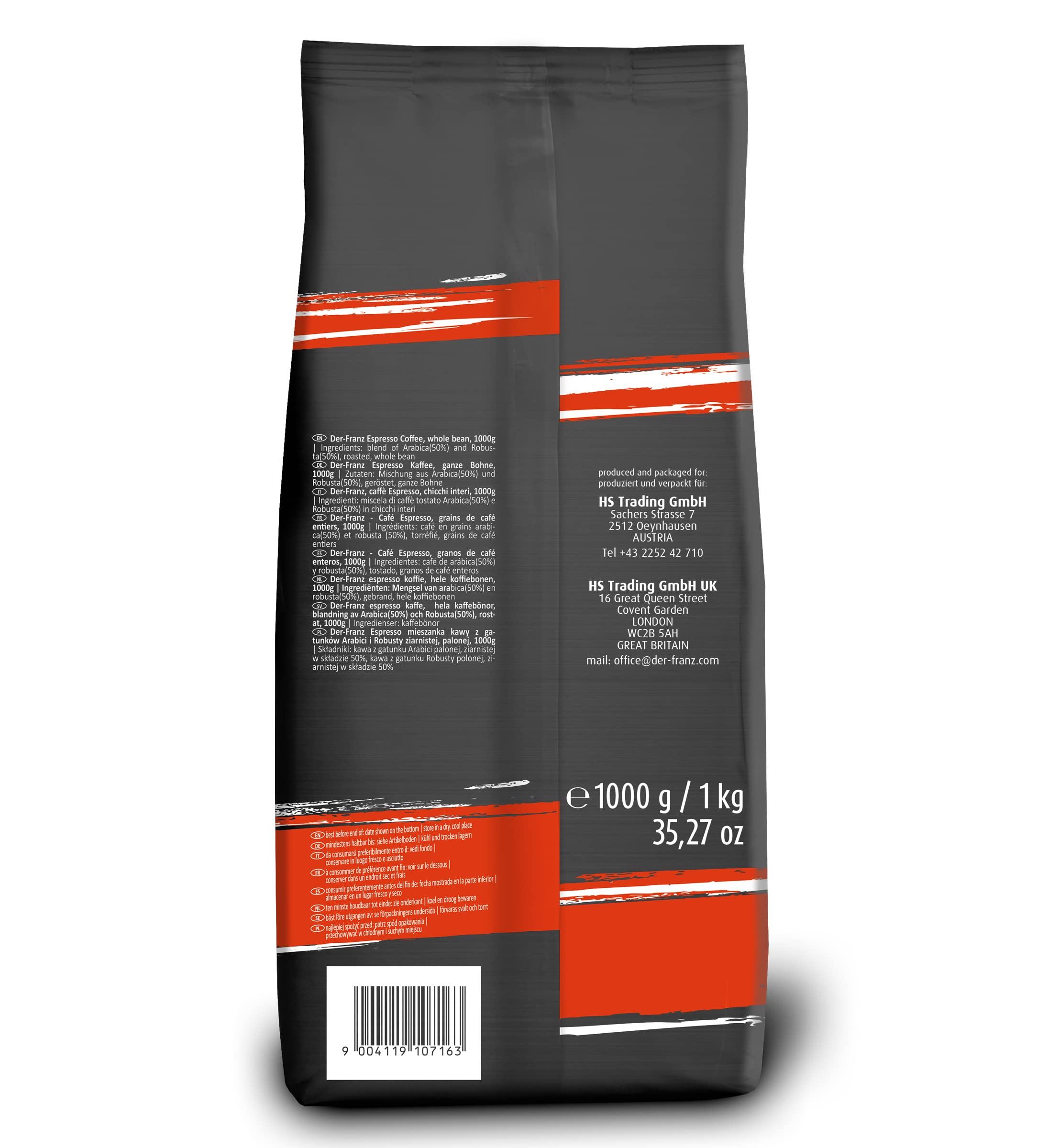 Der-Franz Espresso Whole Coffee Beans - 50% Arabica/50% Robusta | Intensity 5/5 | 1000g 2