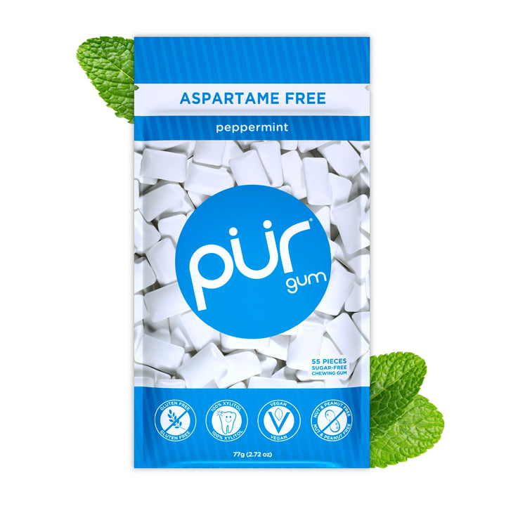 PUR - Peppermint Chewing Gum (55 Pieces, Sugar-Free, Xylitol-Sweetened)
