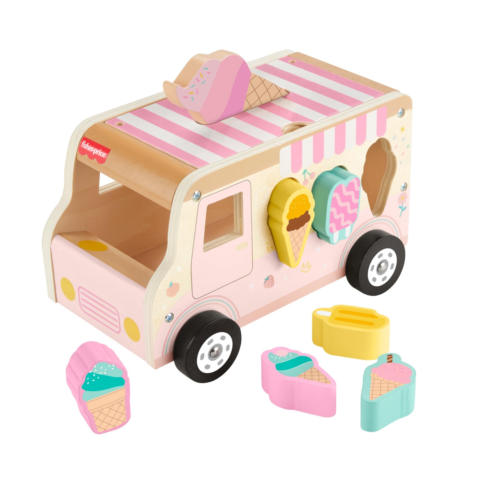 Fisher-Price Toddler Shape Sorting Ice Cream Truck - 8 Wood Pieces | Ages 18 Months+ 6