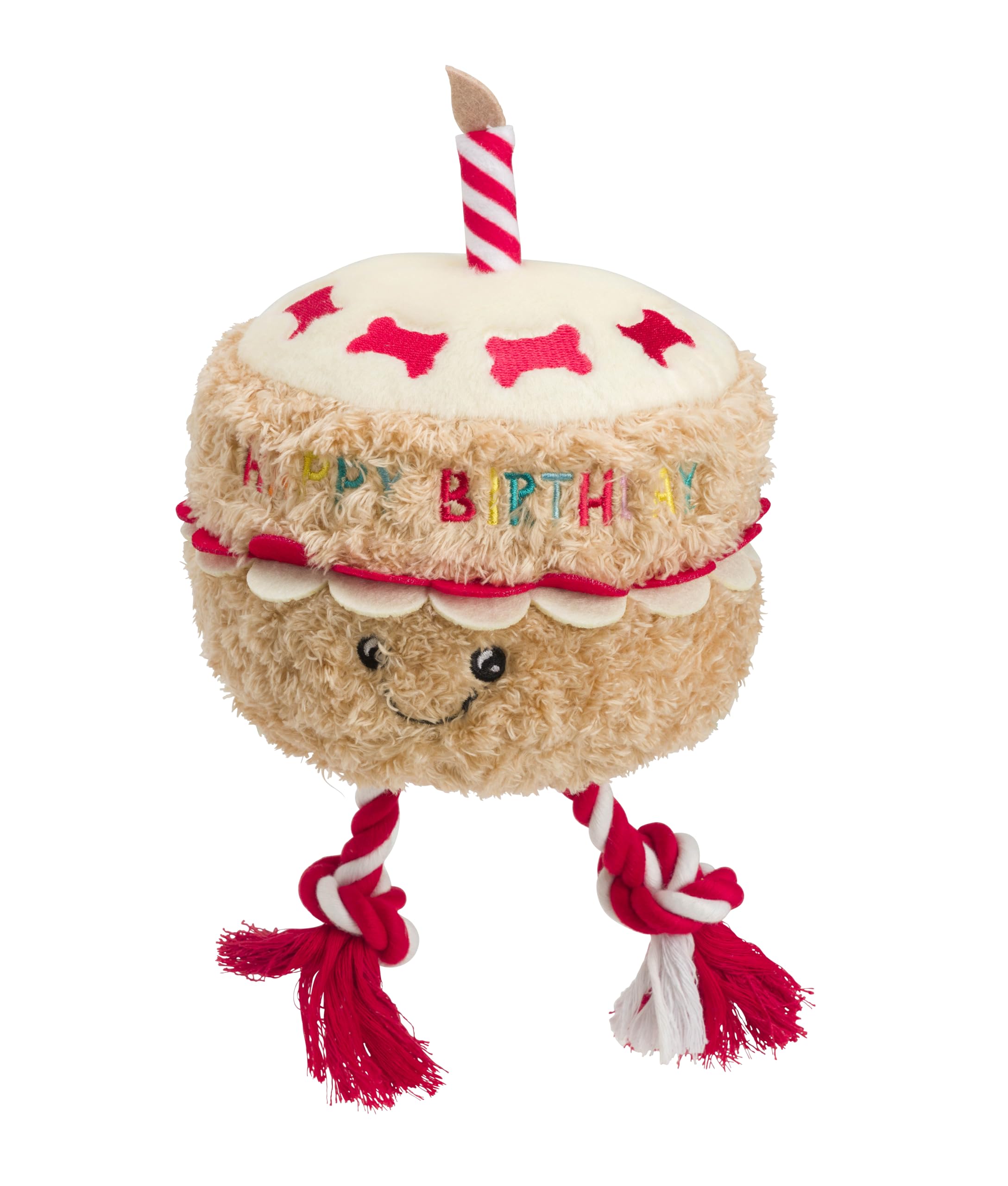 House of Paws Birthday Cake Dog Toy - Plush, Squeaker, Rope | Large