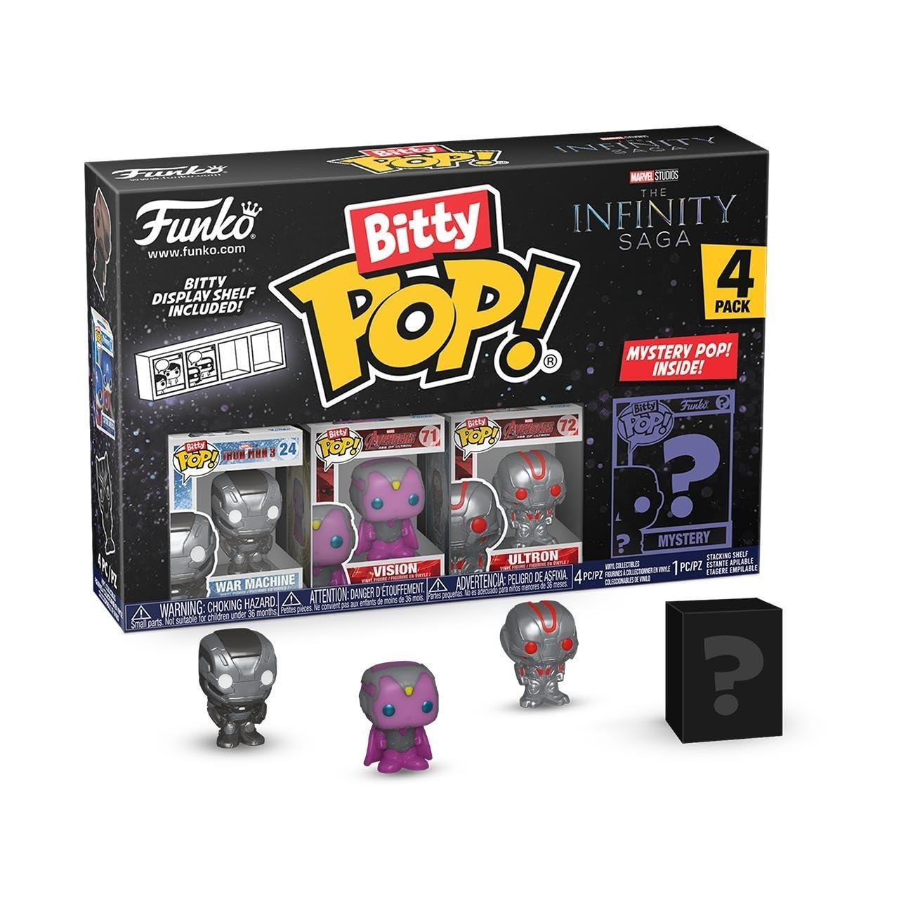 Funko Bitty Pop! Marvel - War Machine, Vision, Ultron & Mystery Mini Figure 4-Pack with Display Shelf 1