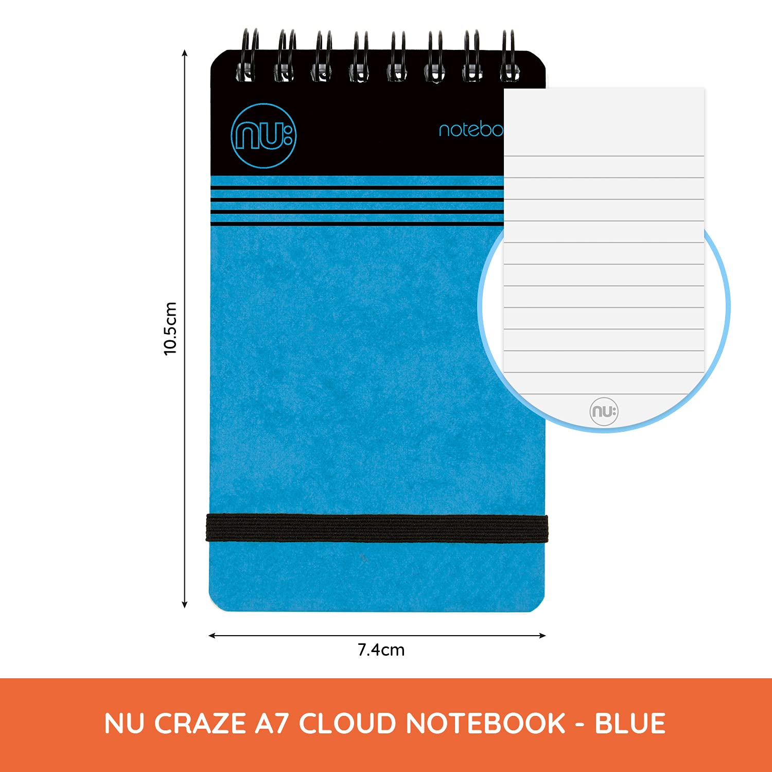 nu: Craze Cloud Range A7 Wirebound Notebook - Blue Cover, 80gsm FSC Paper, Perforated 3