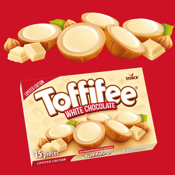 Toffifee White Chocolate Chewy Caramel Cups with Hazelnut & Smooth White Chocolate - 15 Pieces