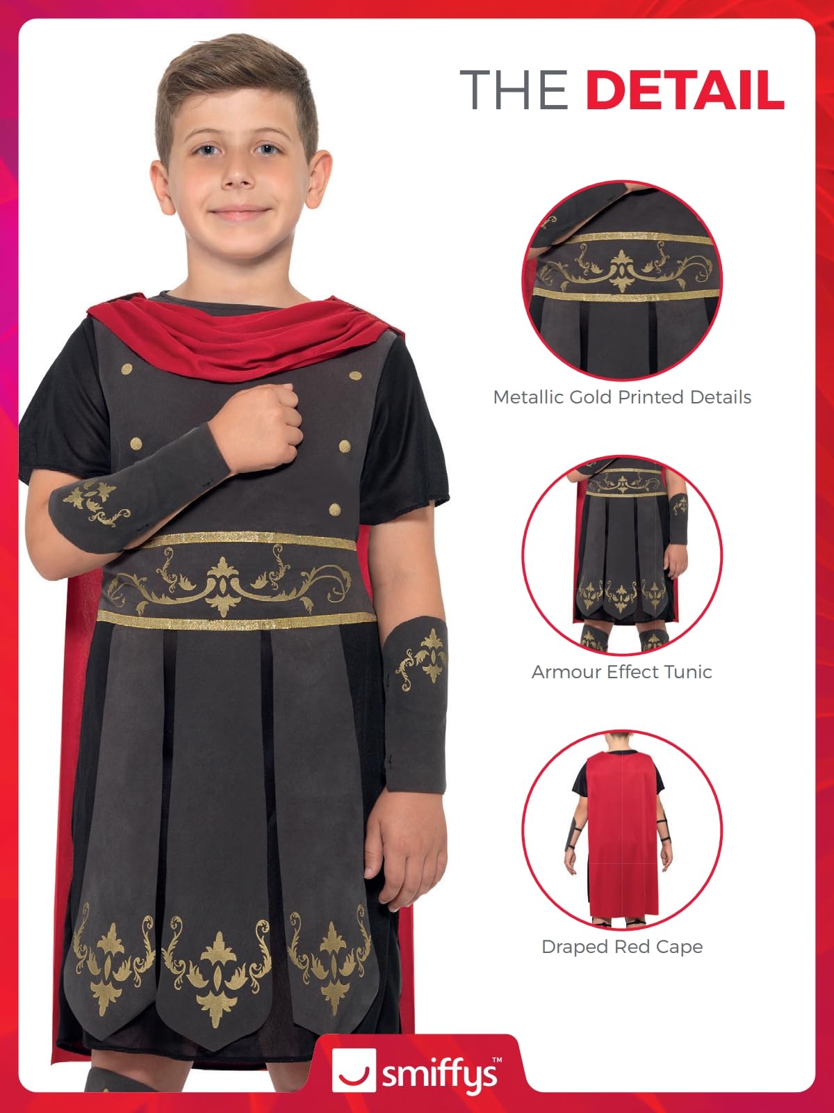 Smiffys Roman Soldier Costume - Boys Age 7-9 | Tunic with Cape, Arm & Leg Cuffs | Polyester 3