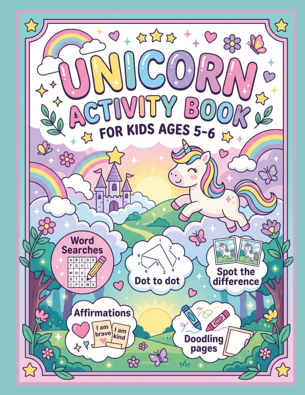 A-Z Activity Books Unicorn Activity Book For Kids Ages 5-6 | Paperback | Screen-Free Puzzle Fun
