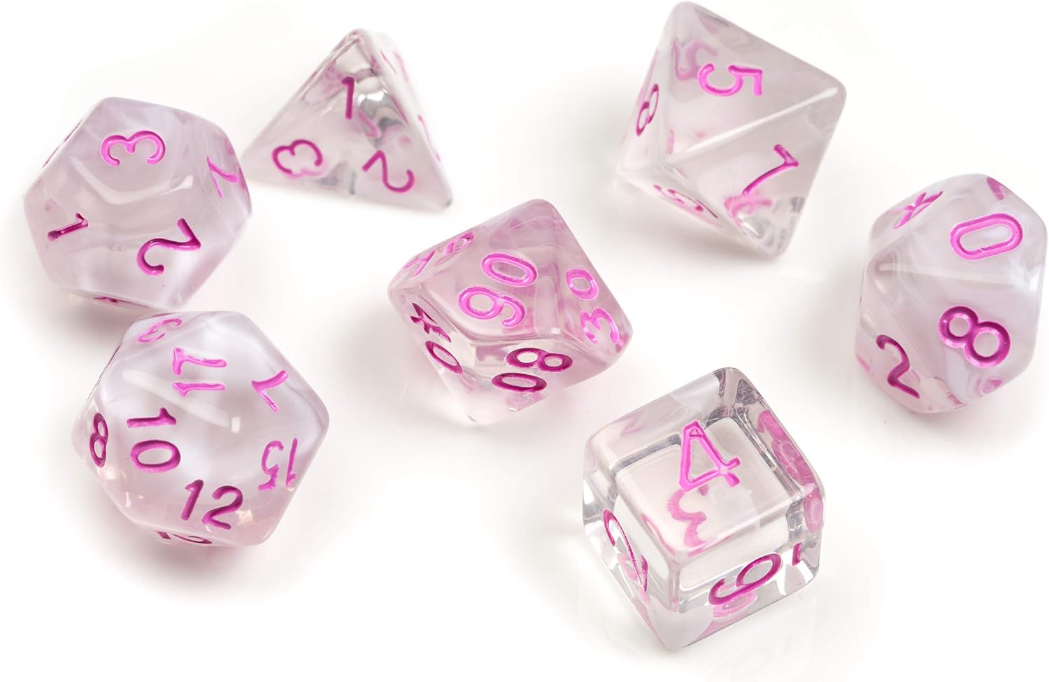 Sirius Dice White Cloud & Pink Ink Polyhedral Dice Set