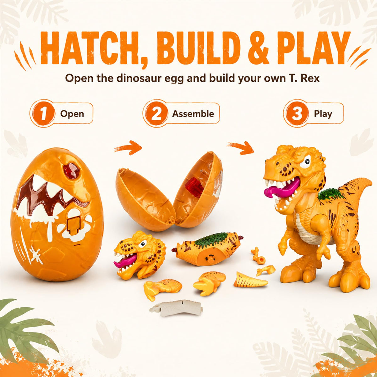 GizmoVine T Rex Dinosaur Building Set - Lights & Sounds | Ages 3-10 | Orange