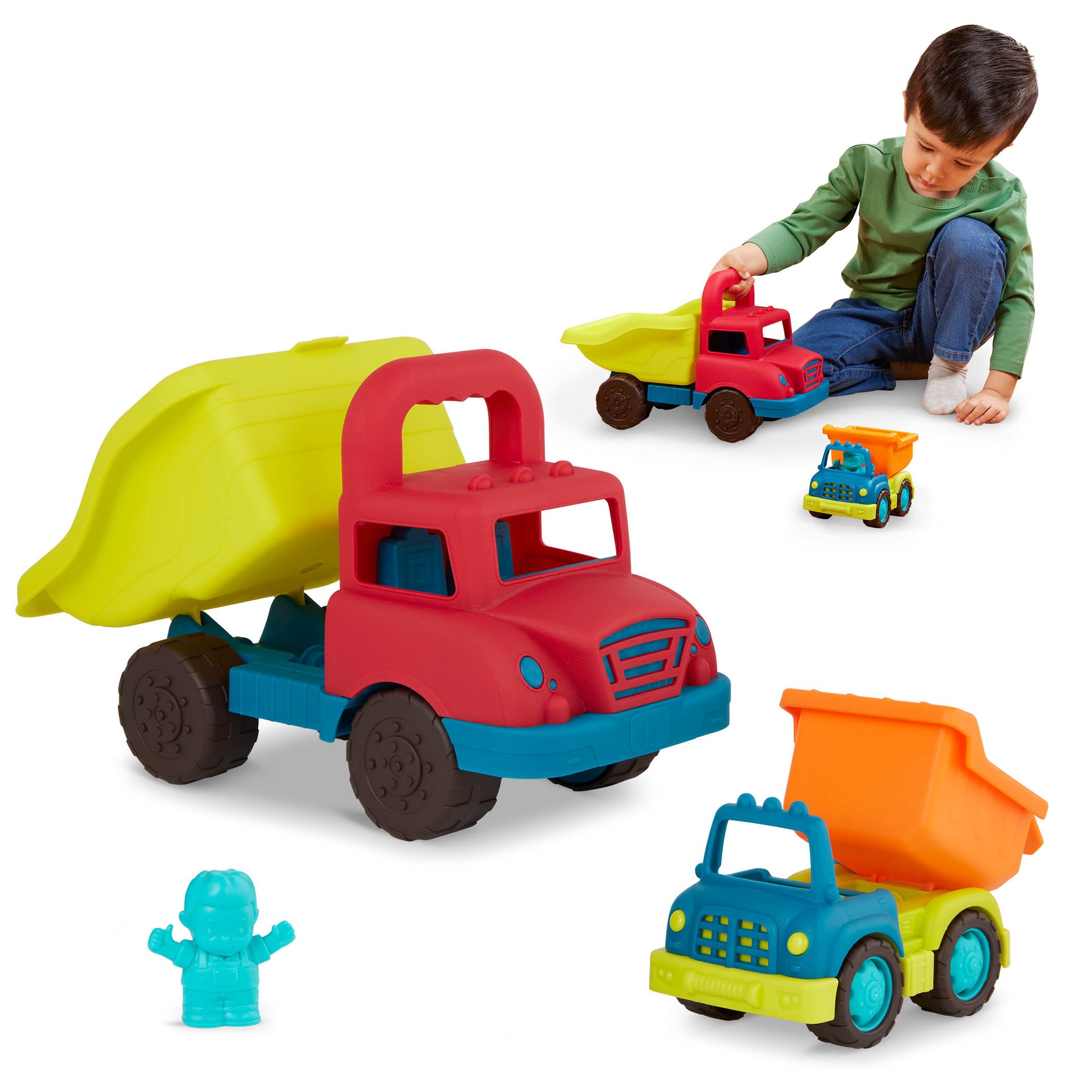 B. toys Grab-n-Go Truck Set - 2 Dump Trucks (Big & Mini) | Toddler Toy | Ages 1+ 1