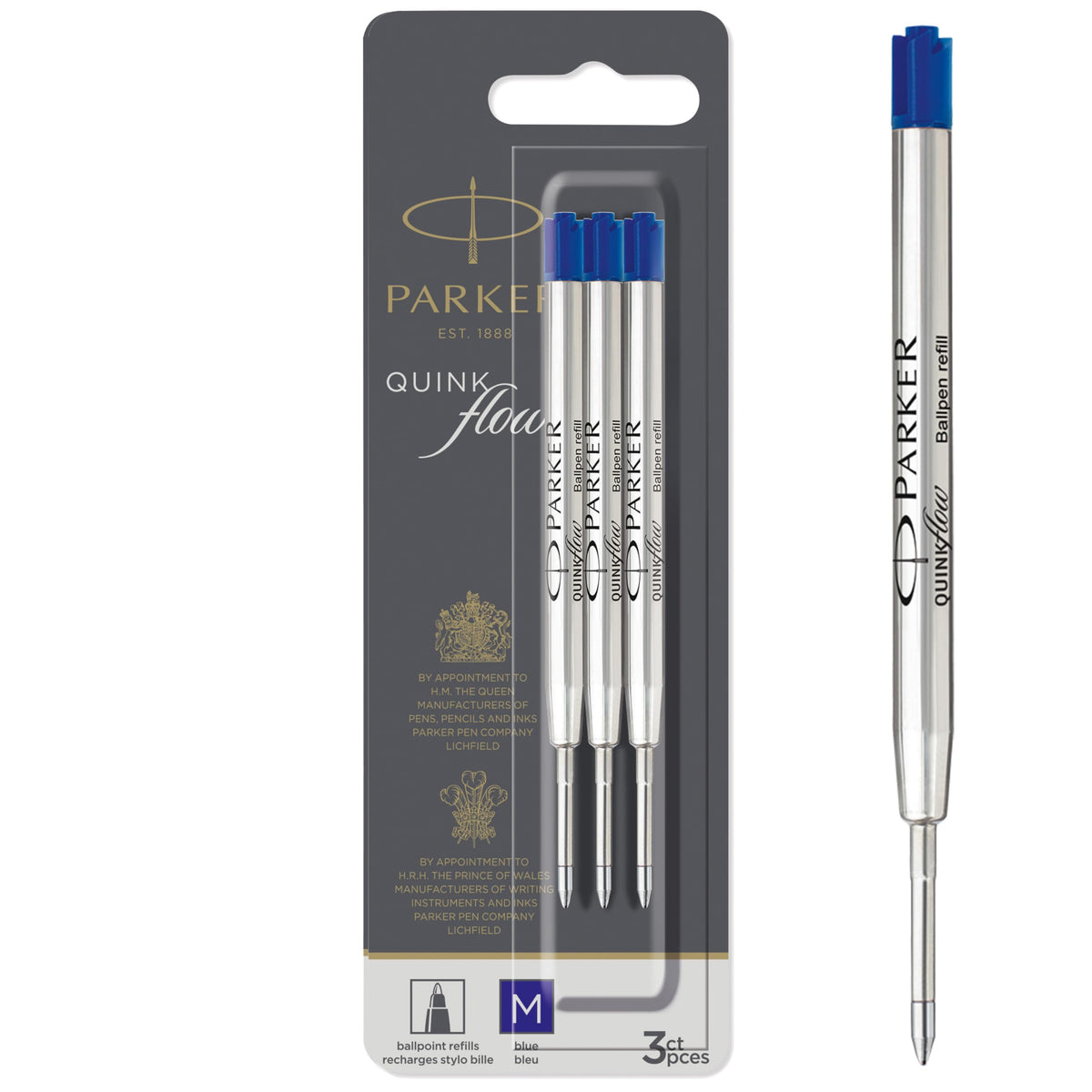 PARKER QUINKflow Ballpoint Pen Refills - Medium Tip, Blue Ink | 3 Count 1