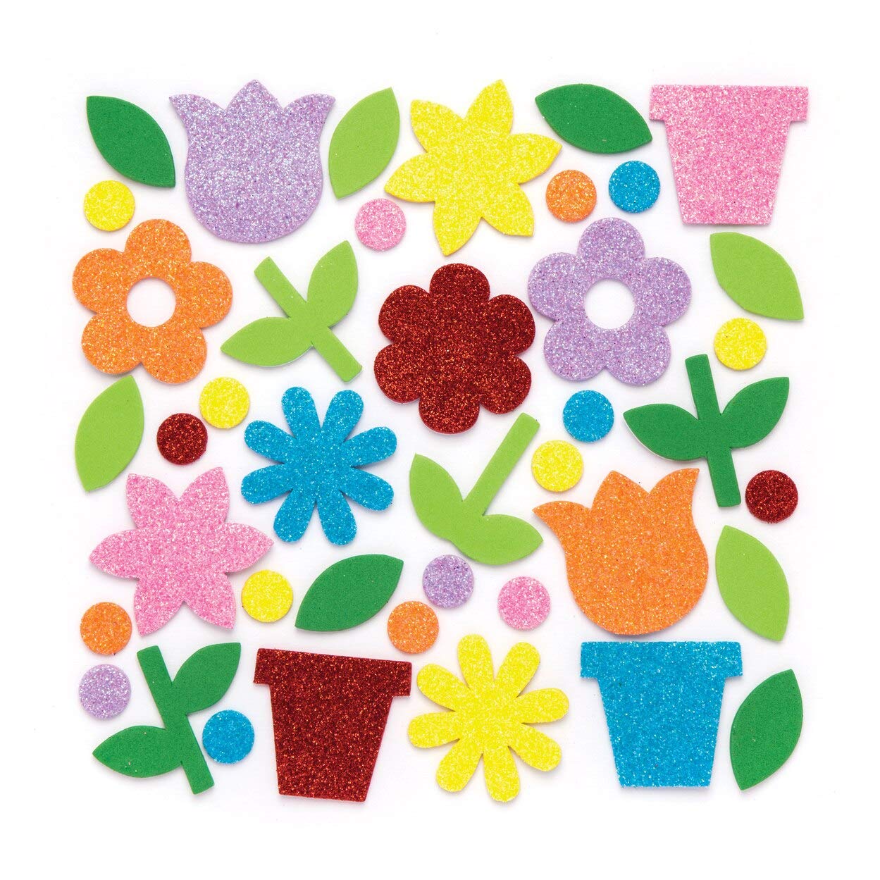 Baker Ross Flower Garden Glitter Foam Stickers - 150 Pack, Assorted Colors | AW337