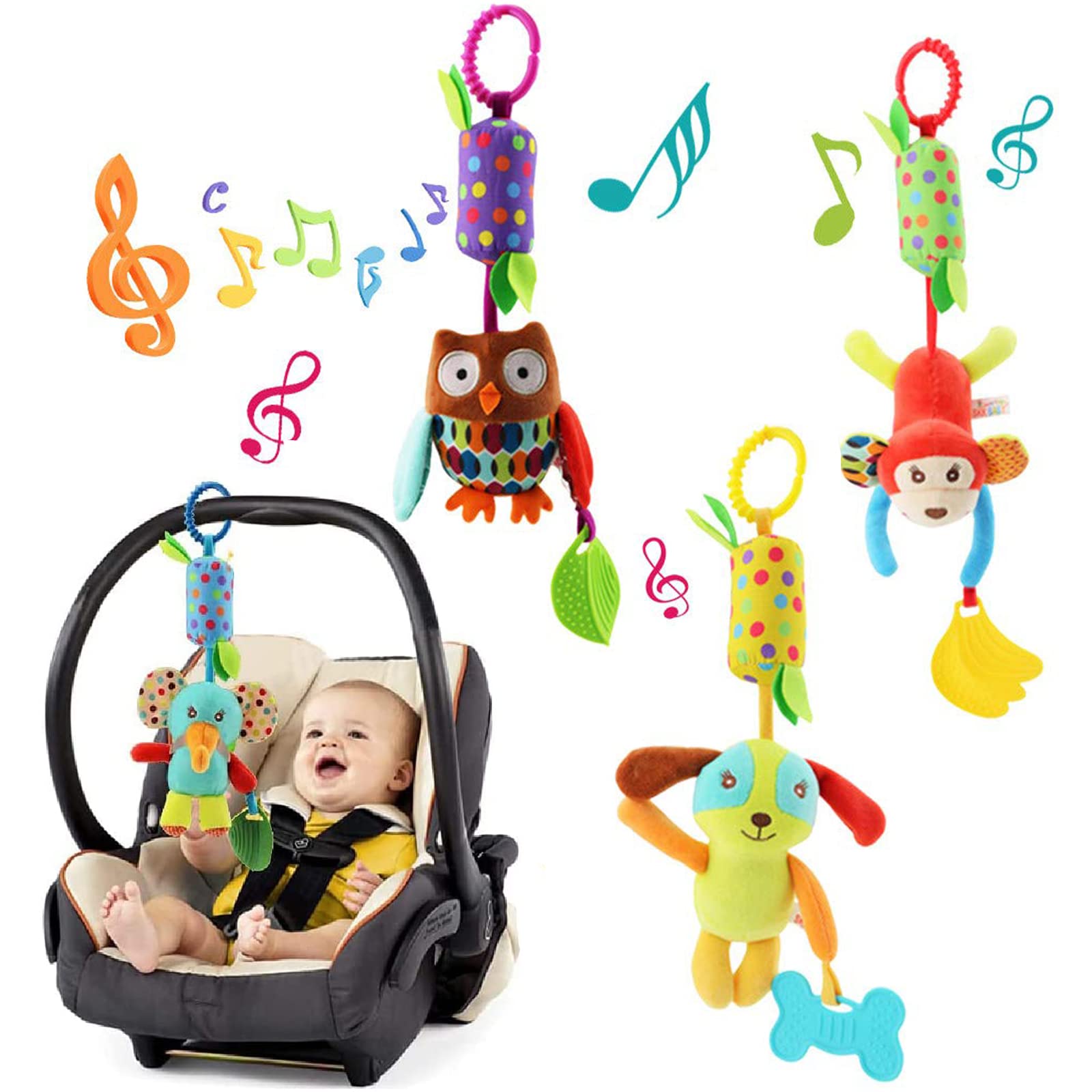 wohot 4-Pack Baby Stroller Hanging Toys - Animal Rattles with Teether for 2 Months to 3 Years 8