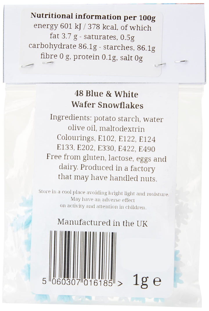Toppercake Edible Wafer Snowflake Cake Toppers - Blue and White, 48-Piece Pack