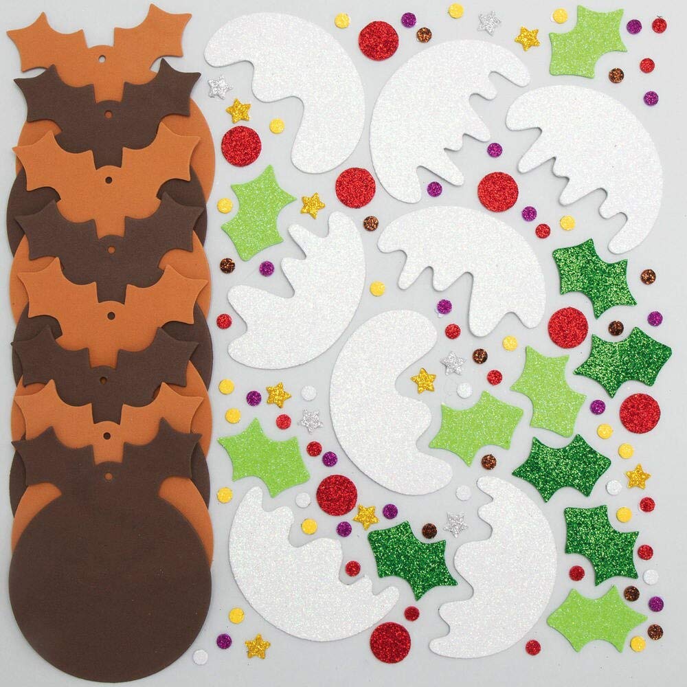 Baker Ross Christmas Pudding Mix and Match Decorations - Pack of 8, Foam, Age 3+