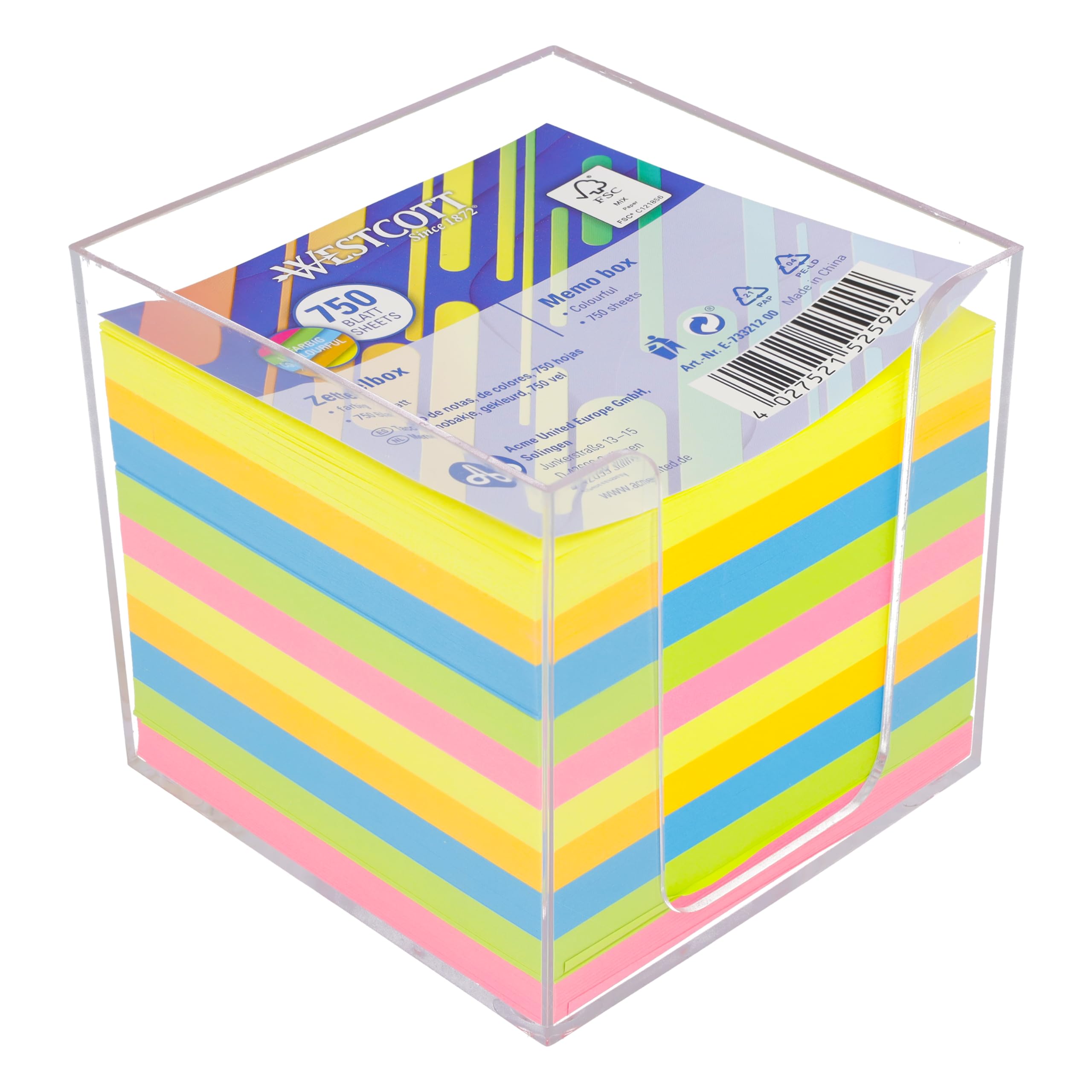 Westcott Desktop Notepad Holder - 750 Colourful Sheets | 9 x 9 cm Memo Block | FSC Certified Paper 1