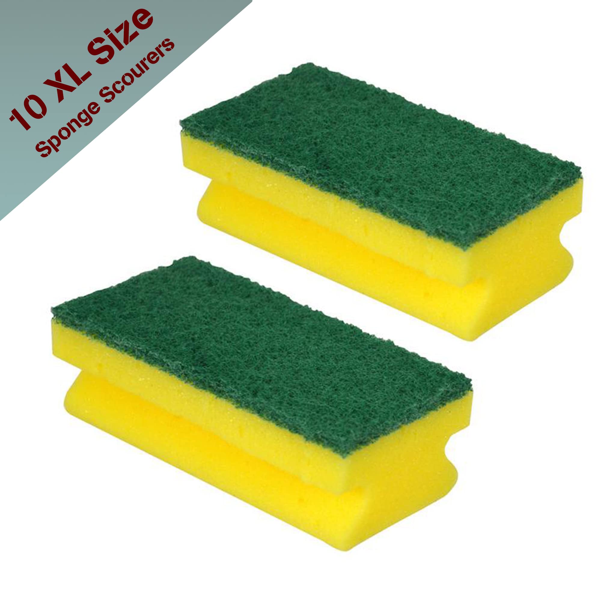 HomeSmith Heavy Duty Scrub Sponge - Dual-Sided Cleaning, Pack of 10 Large Yellow & Green Pads 3