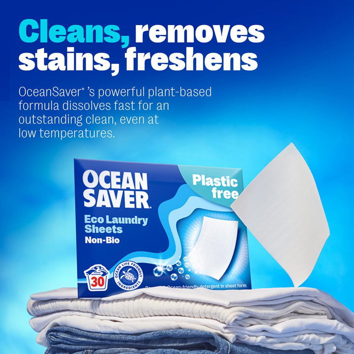 OceanSaver - Eco Laundry Detergent Sheets (30 Washes) | Non-Bio, Plant-Based, Plastic-Free