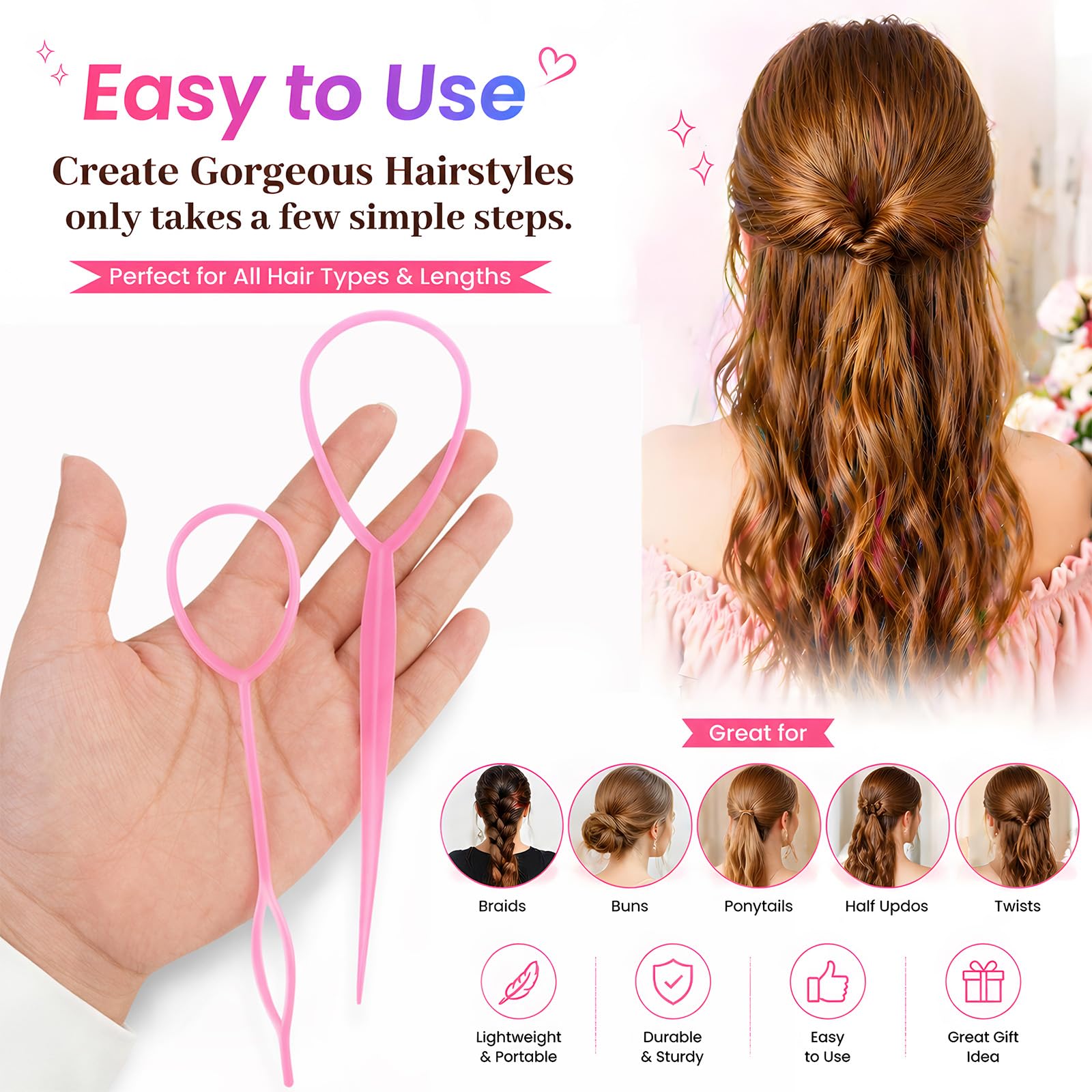Muexoee Hair Tool Set - 10-Piece Ponytail & Braid Pull Through System | Multi-Color 4