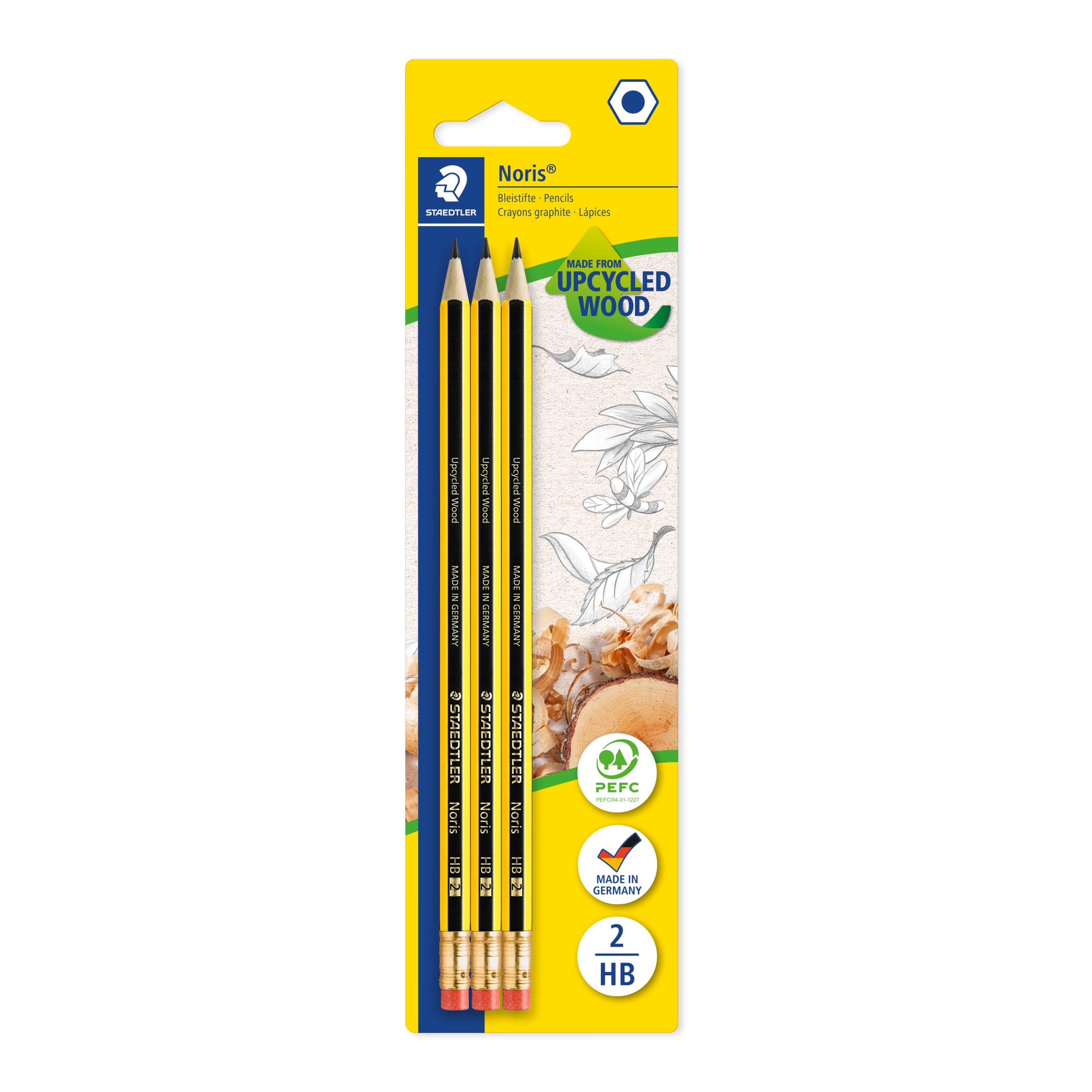 STAEDTLER Noris Graphite Pencil with Eraser Tip HB - Break-Resistant Wood Casing (3 Count) 1