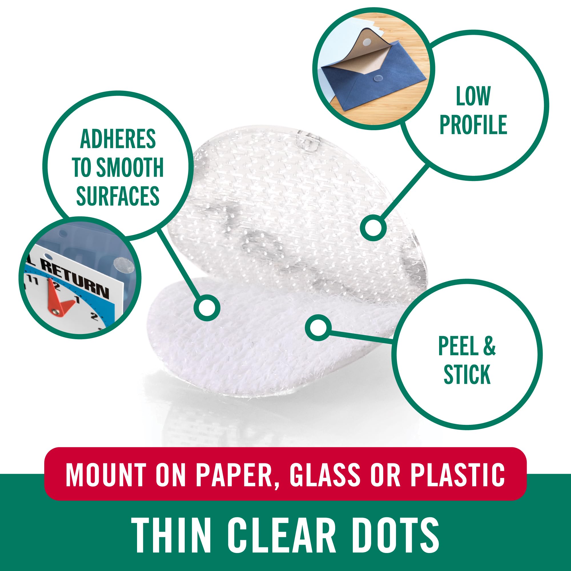 VELCRO Brand Thin Clear Stick On Coins/Dots - Double Sided Hook & Loop Fasteners | 3/8in