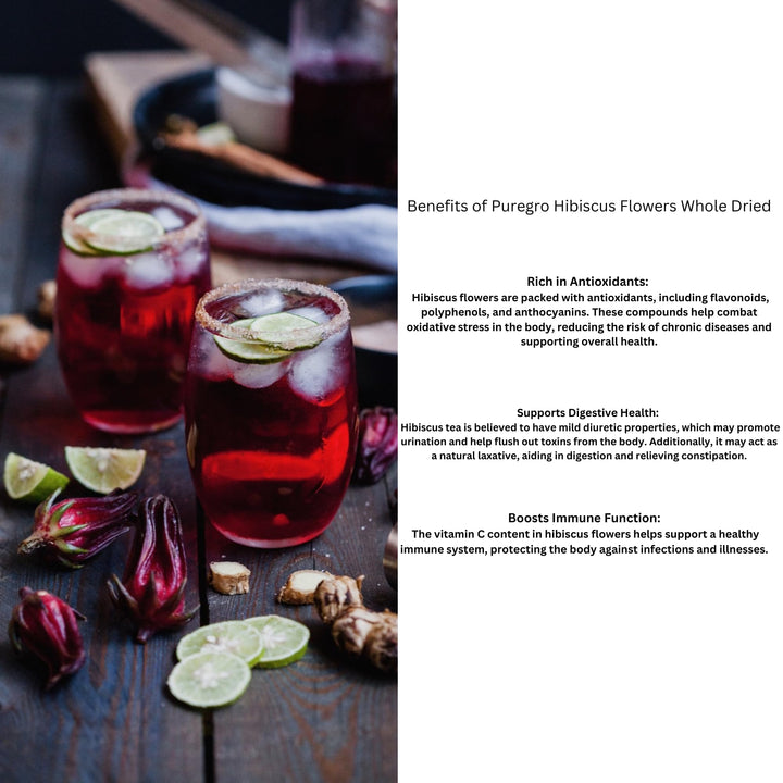 Puregro Hibiscus Flowers Whole Dried | 1kg | Organic Herbal Tea for Infusions