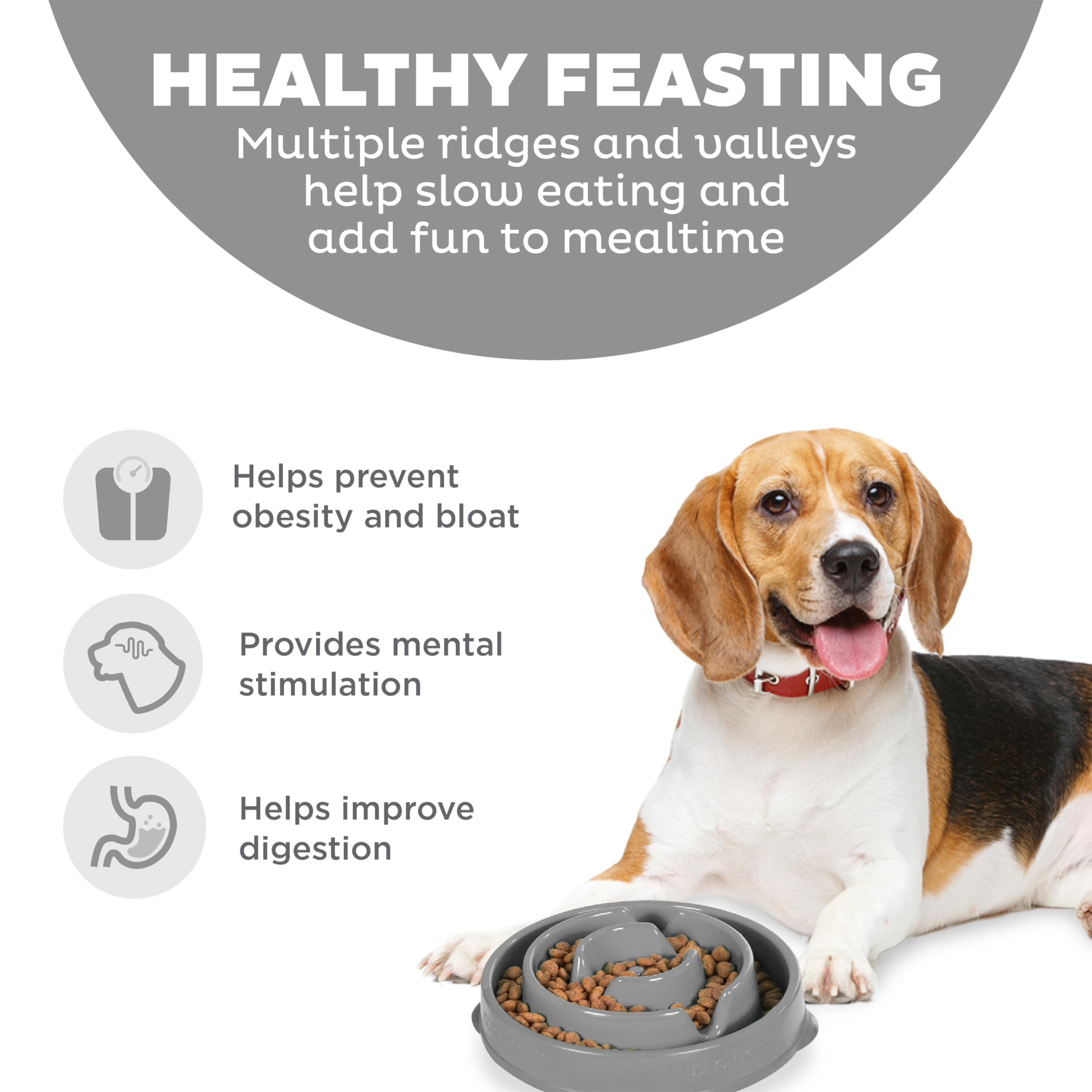 Outward Hound Slow Feeder Dog Bowl - Reduces Bloat, Improves Digestion | Medium, Grey 2