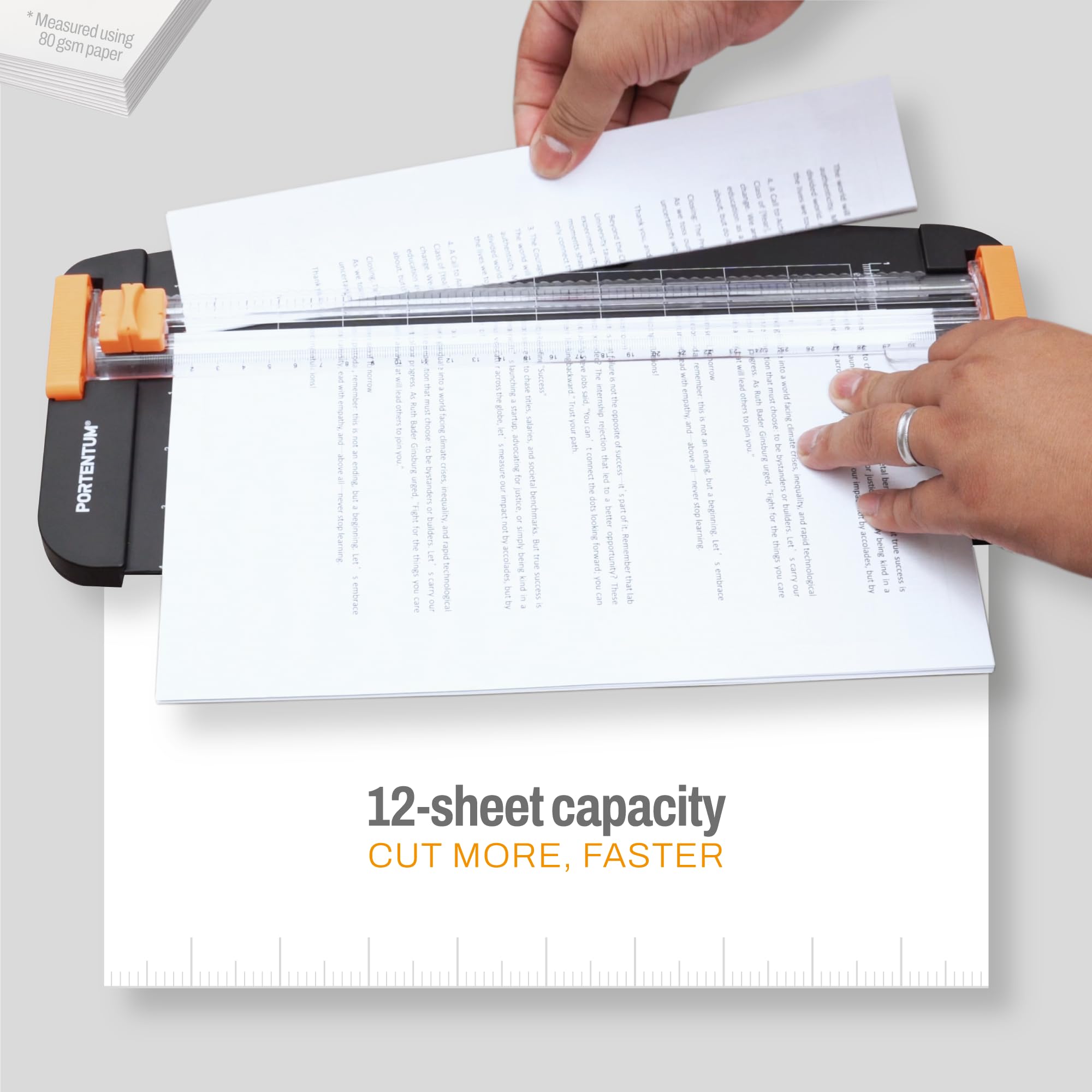 PORTENTUM A4 Paper Cutter with Scoring Tool - Cuts 12 Sheets | Extendable Ruler | Model PCS-1