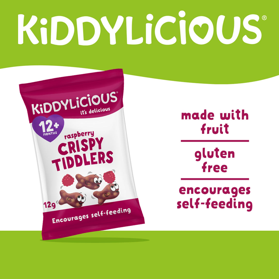 Kiddylicious Crispy Tiddlers Raspberry - Real Fruit Kids Snack 510g