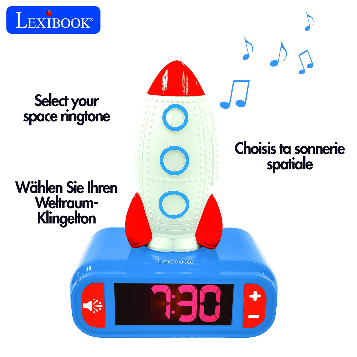 LEXIBOOK Rocket Nightlight Alarm Clock - LCD Display, Space Sounds, Blue