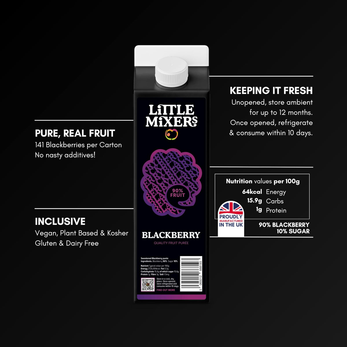 LITTLE MIXERS Blackberry Puree for Cocktails, Desserts & Smoothies - 1 kg