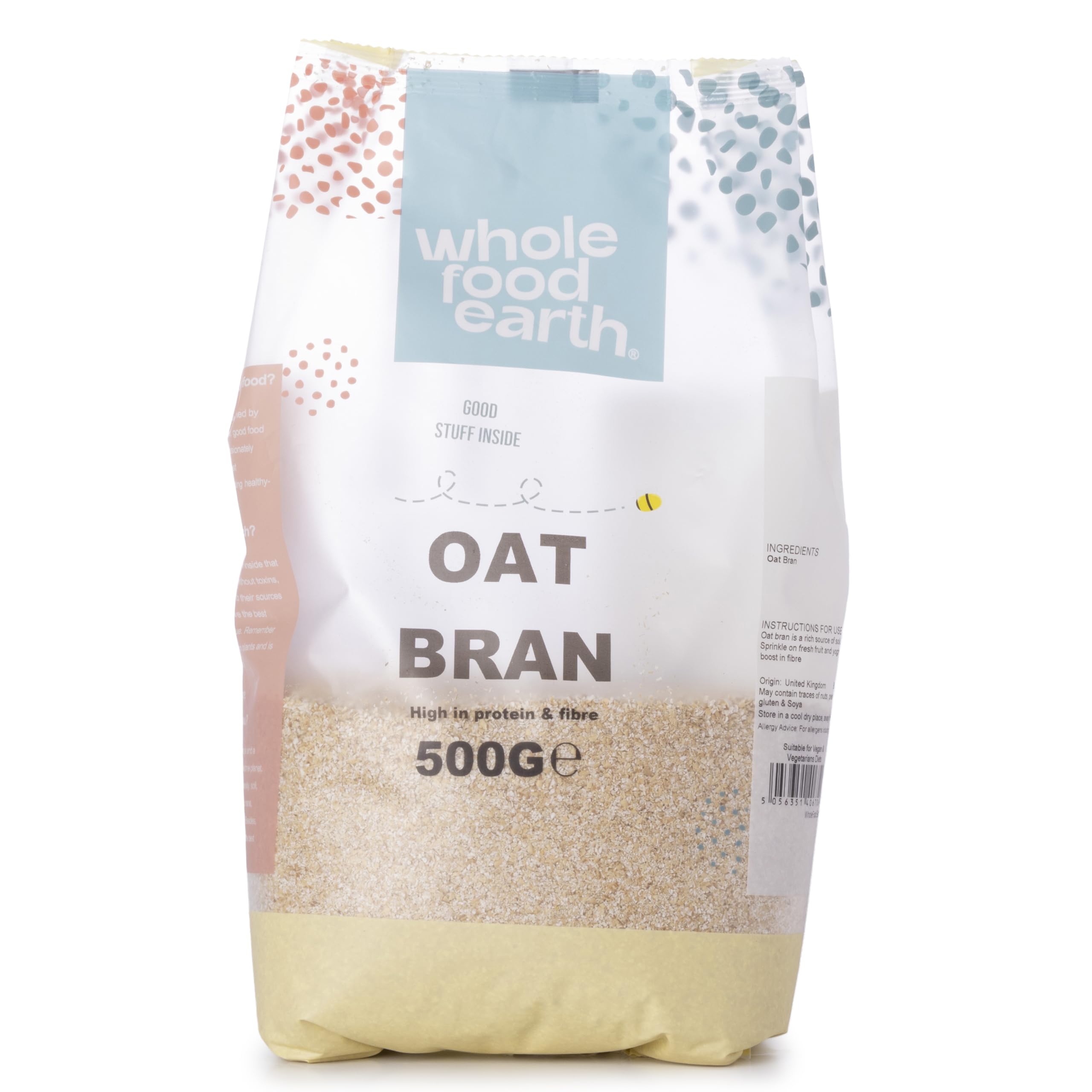 Wholefood Earth Oat Bran Flaked - 500g | High Soluble Fibre | GMO-Free 1