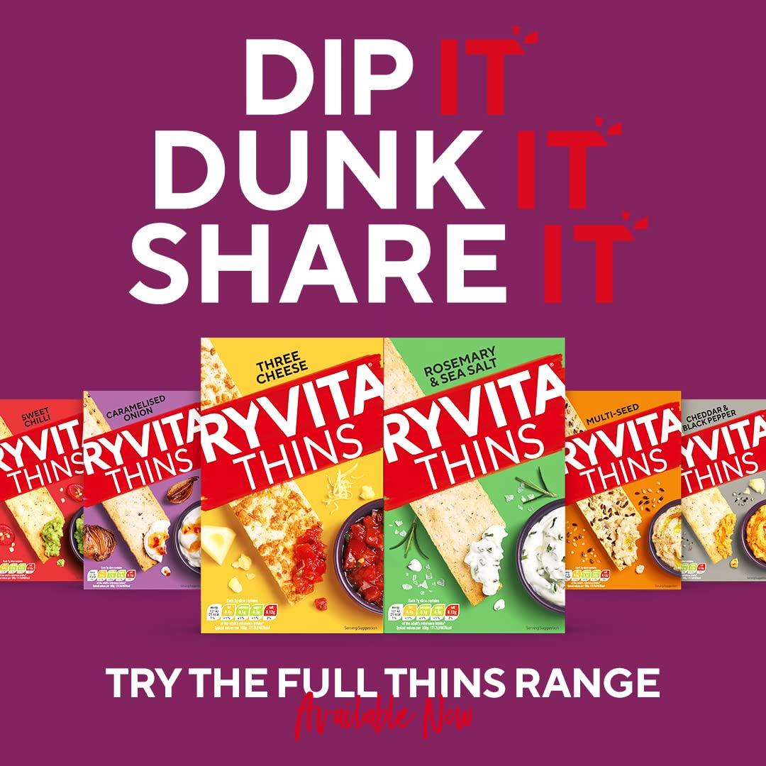 Ryvita Three Cheese Thins - Crispy Flatbreads for Dipping, Snacking & Sharing | High Fibre Snack | 6 x 125g Packs 6