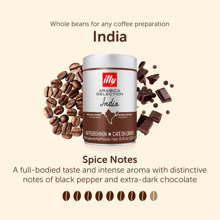 illy Luxury Arabica Selection - India Dark Roast Whole Coffee Beans - 100% Arabica - 250g Tin