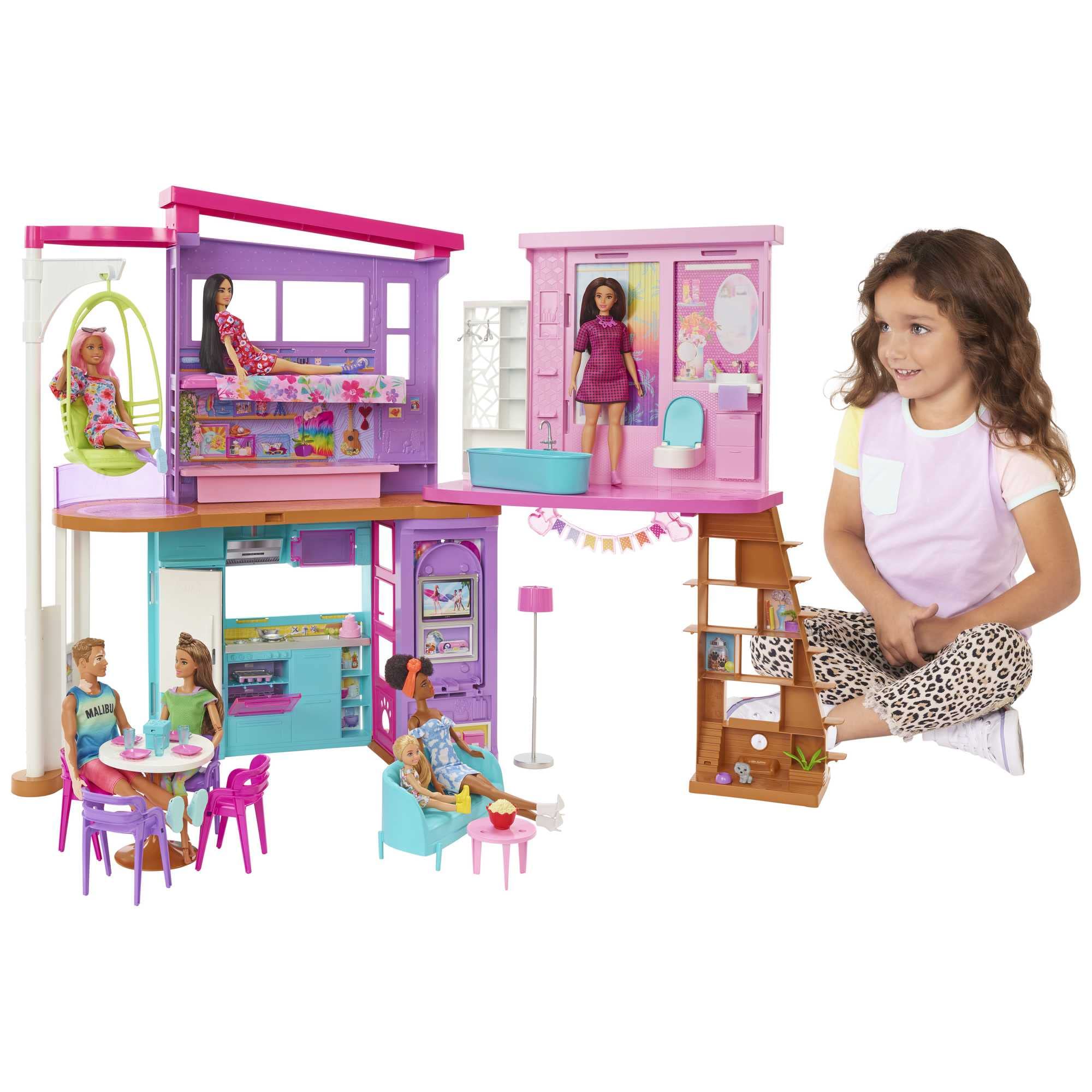 Barbie Vacation House Dollhouse Playset with 2 Levels, 6 Rooms, Elevator | Ages 3+