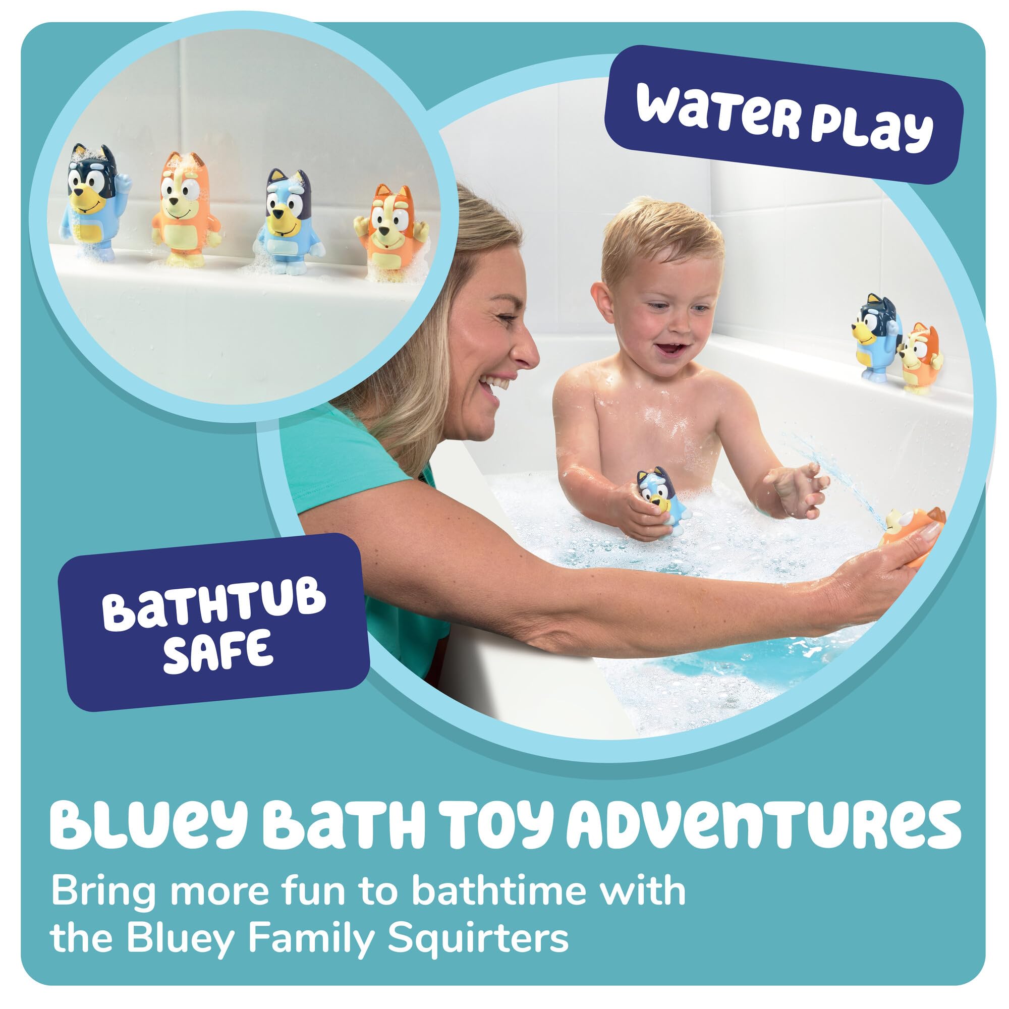 Toomies Bluey Squirter 4-Pack Bath Toy Set with Bluey, Bingo, Mum, and Dad 2