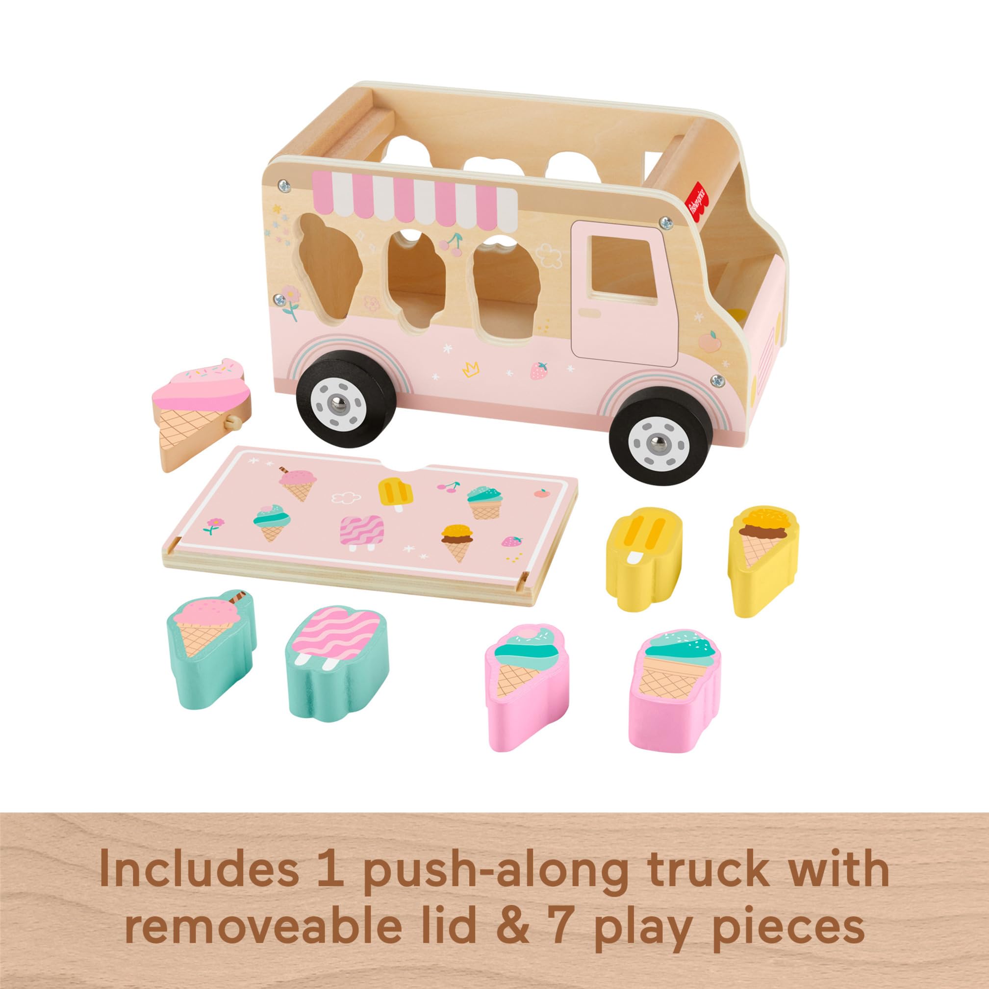 Fisher-Price Toddler Shape Sorting Ice Cream Truck - 8 Wood Pieces | Ages 18 Months+ 5