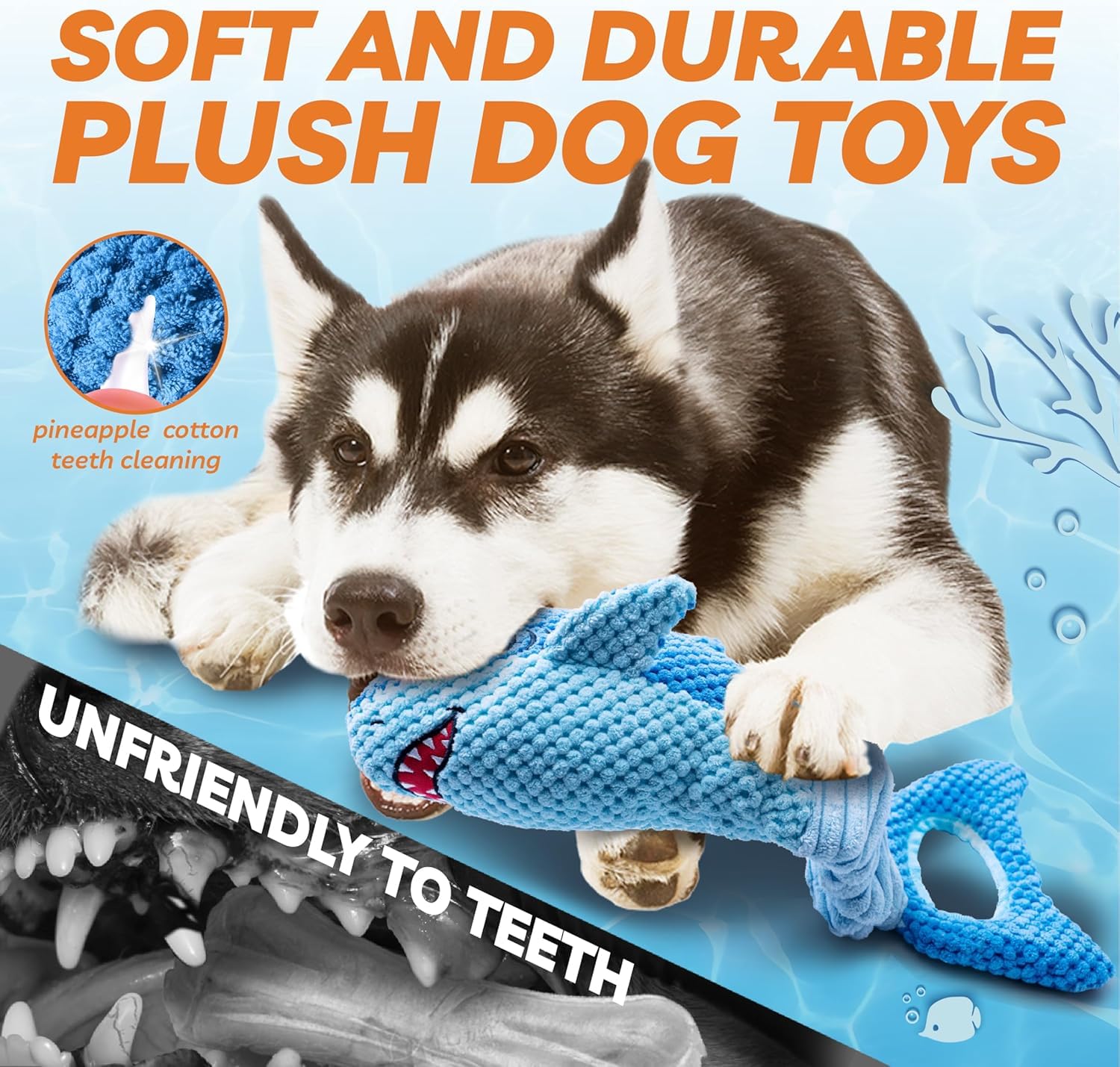 LEGEND SANDY Shark Squeak Toy for Aggressive Chewers | Heavy Duty Tug Toy | Blue 4
