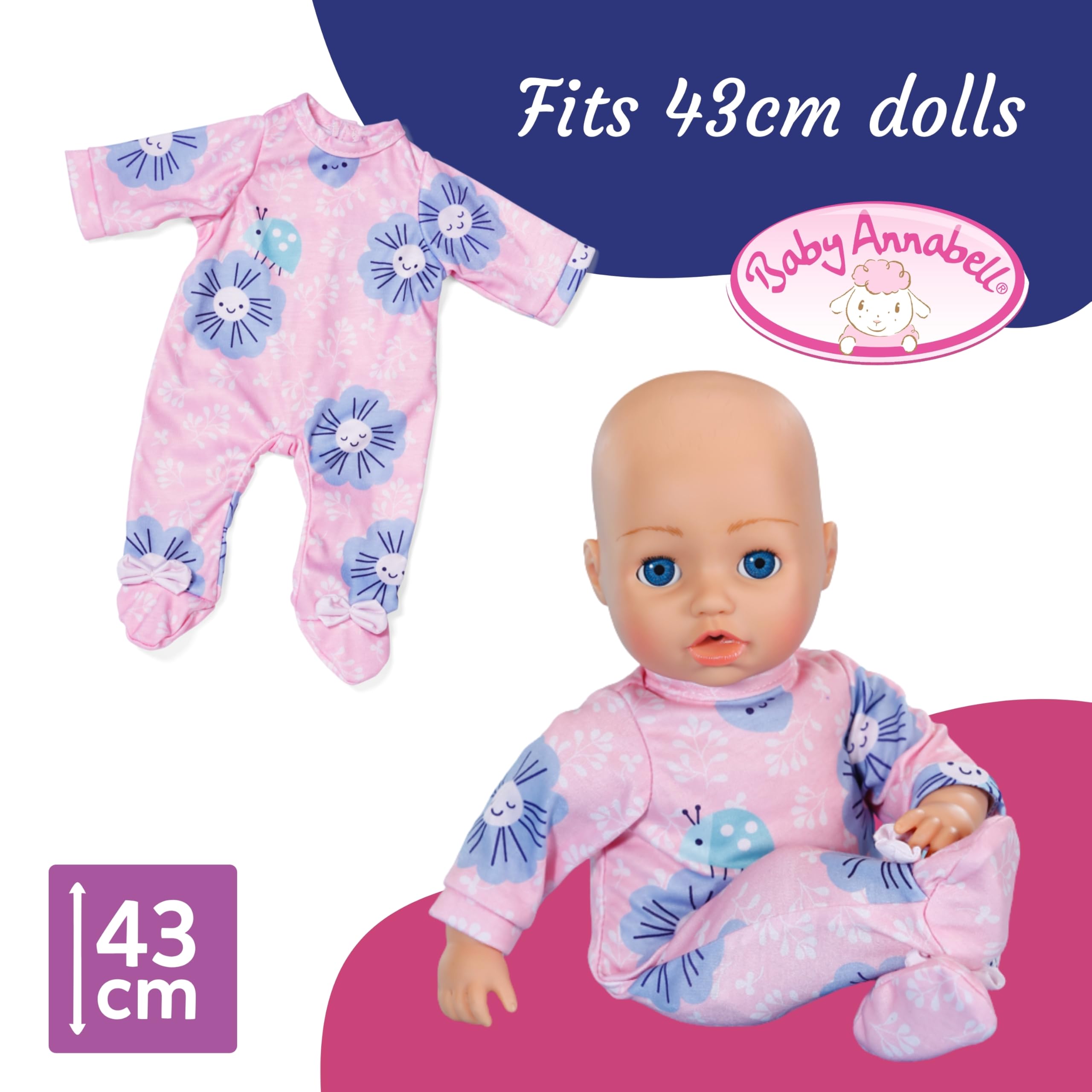 Baby Annabell Pink Romper with Floral Motif - Fits 43cm Dolls 5