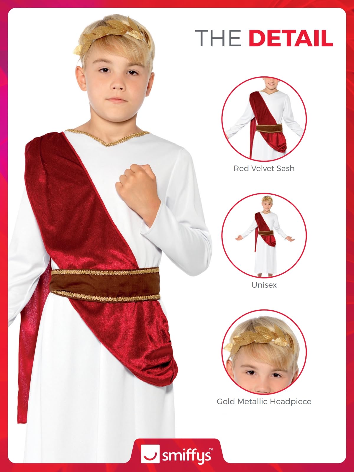 Smiffys Roman Costume - White Tunic, Belt & Headpiece | Boys Age 7-9 Years 3