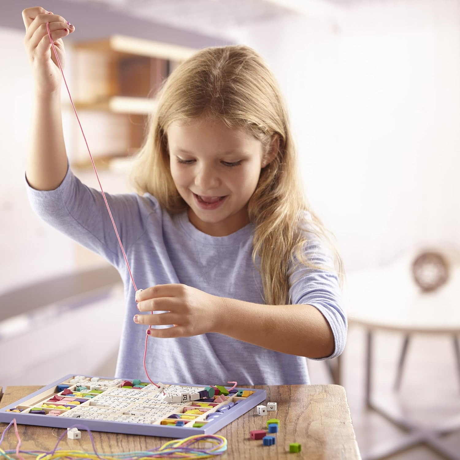 Melissa & Doug Wooden Stringing Beads - Arts & Crafts Kit for Kids 4+ 9