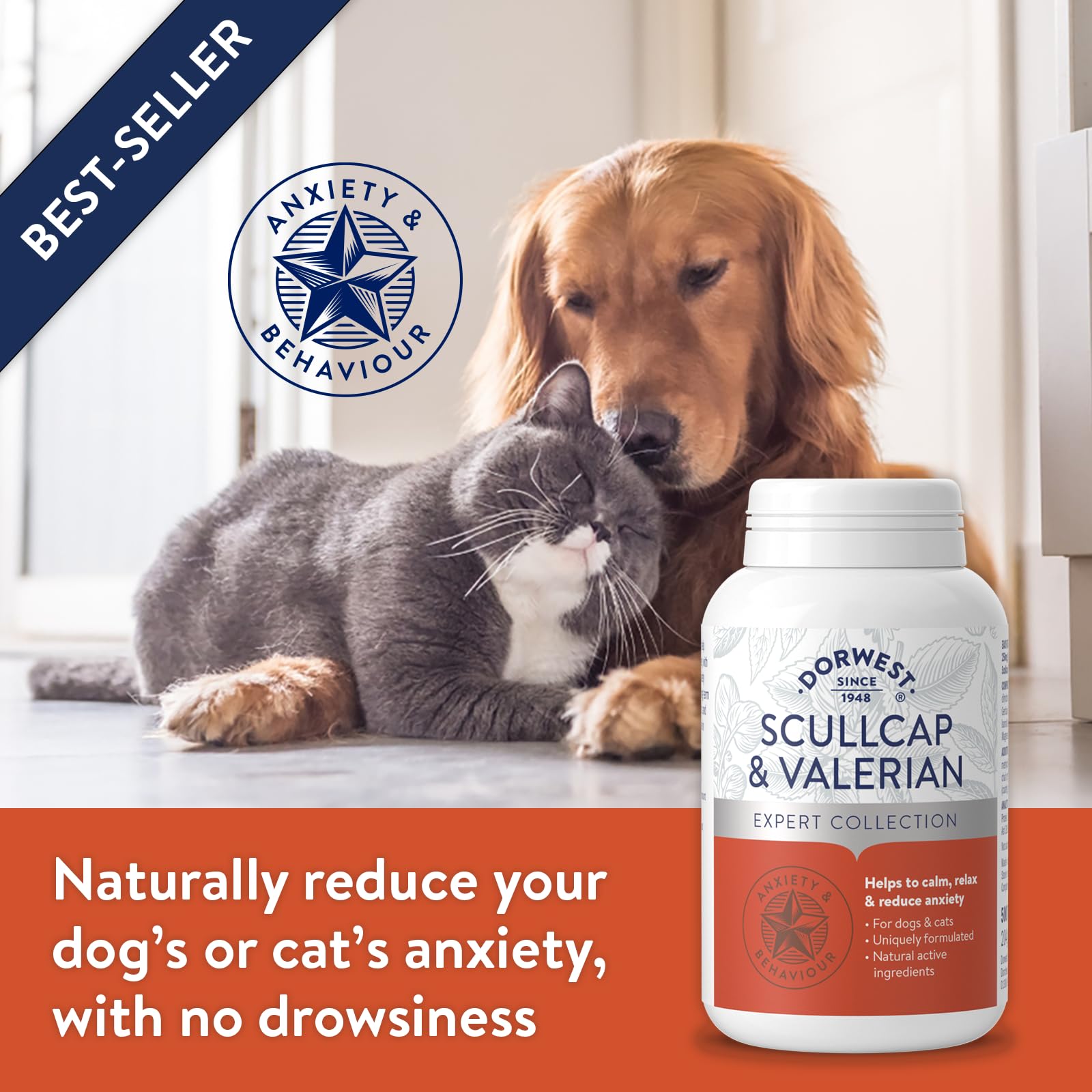 DORWEST HERBS Scullcap & Valerian Calming Tablets for Dogs and Cats - 500 Count, Natural Stress Relief