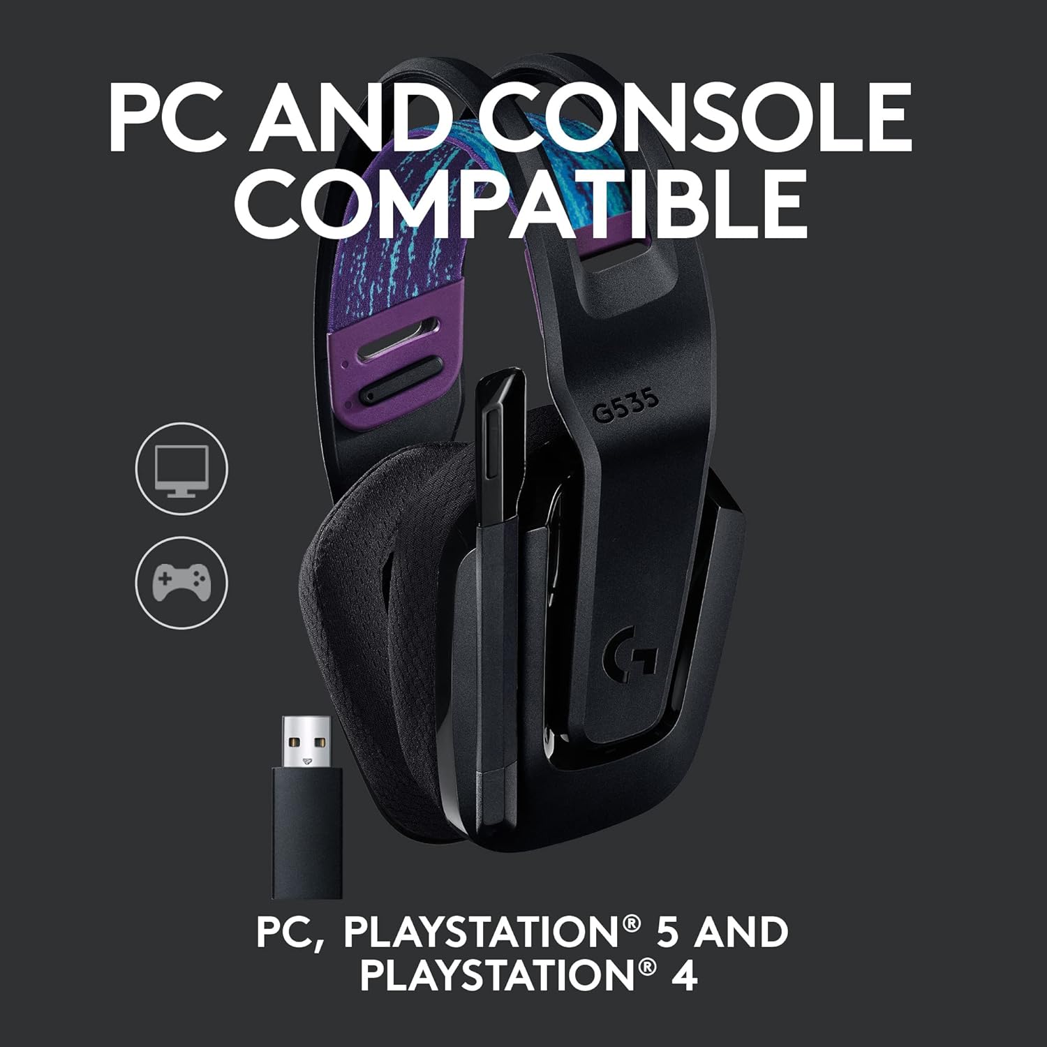 Logitech G G535 LIGHTSPEED Wireless Gaming Headset - 40mm Drivers, Lightweight 236g, USB Plug & Play for PC and PlayStation 5