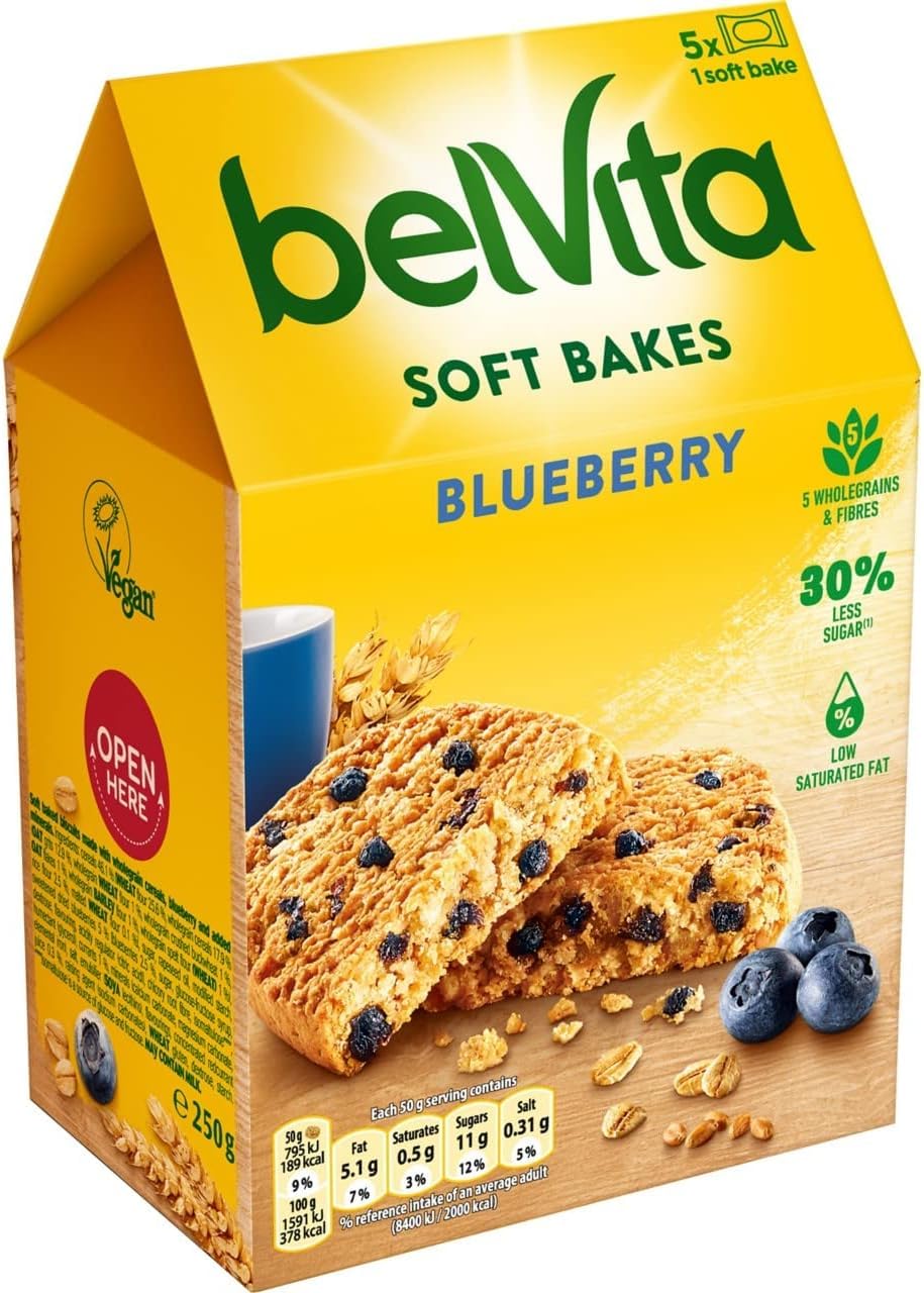 Belvita Breakfast Biscuits Soft Bakes Filled with Blueberry – Soft & Chewy On-the-Go Breakfast Snack