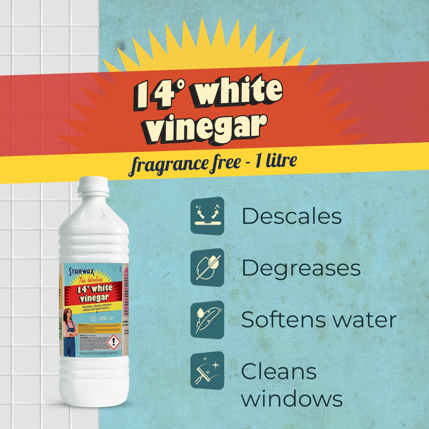 STARWAX THE FABULOUS 14° White Vinegar - Descaler, Degreaser, Stain Remover | 1L Liquid 2