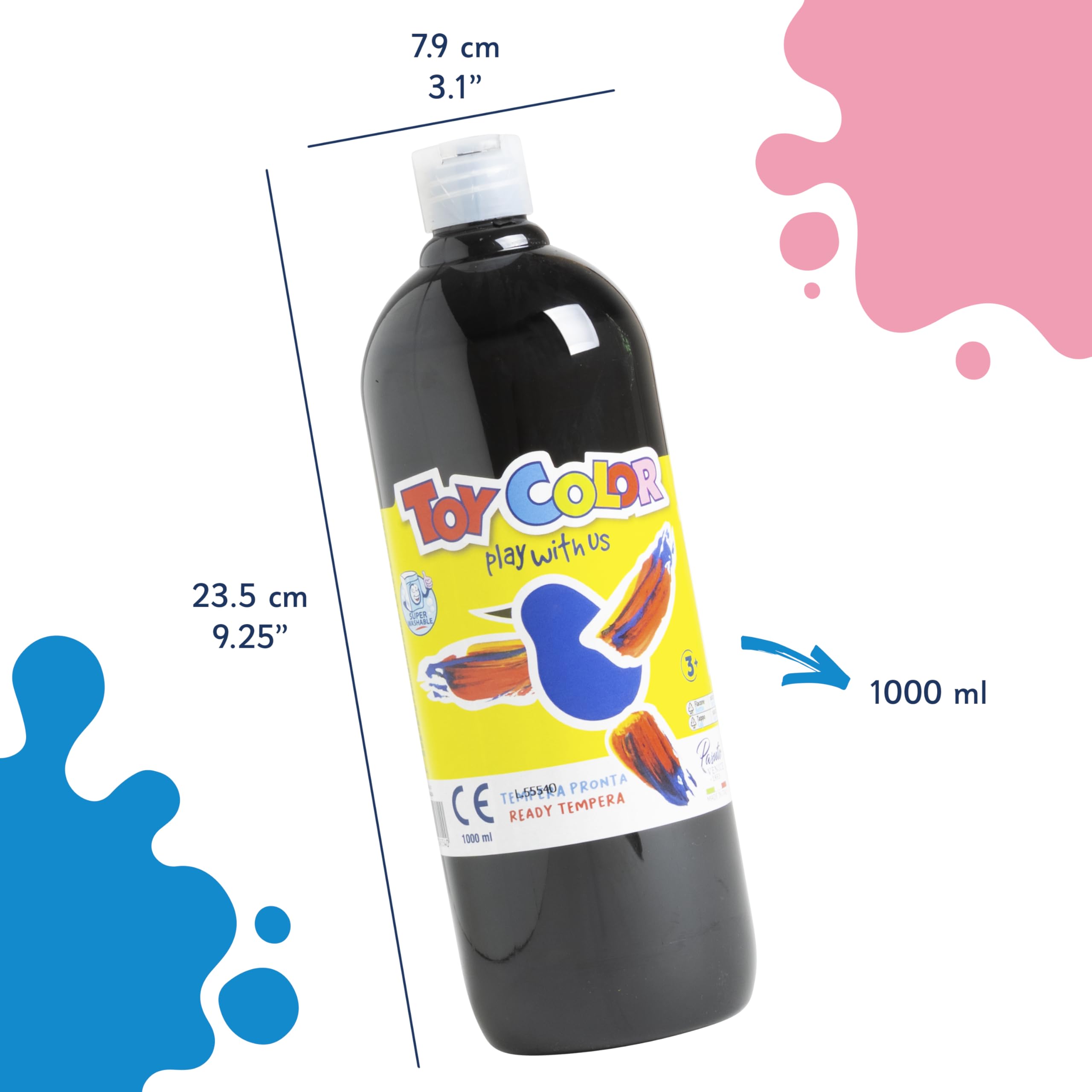 Pasuto Tempera & Poster Paint - Black | 1000 ml | Washable, Non-Toxic | Ages 3+ 3